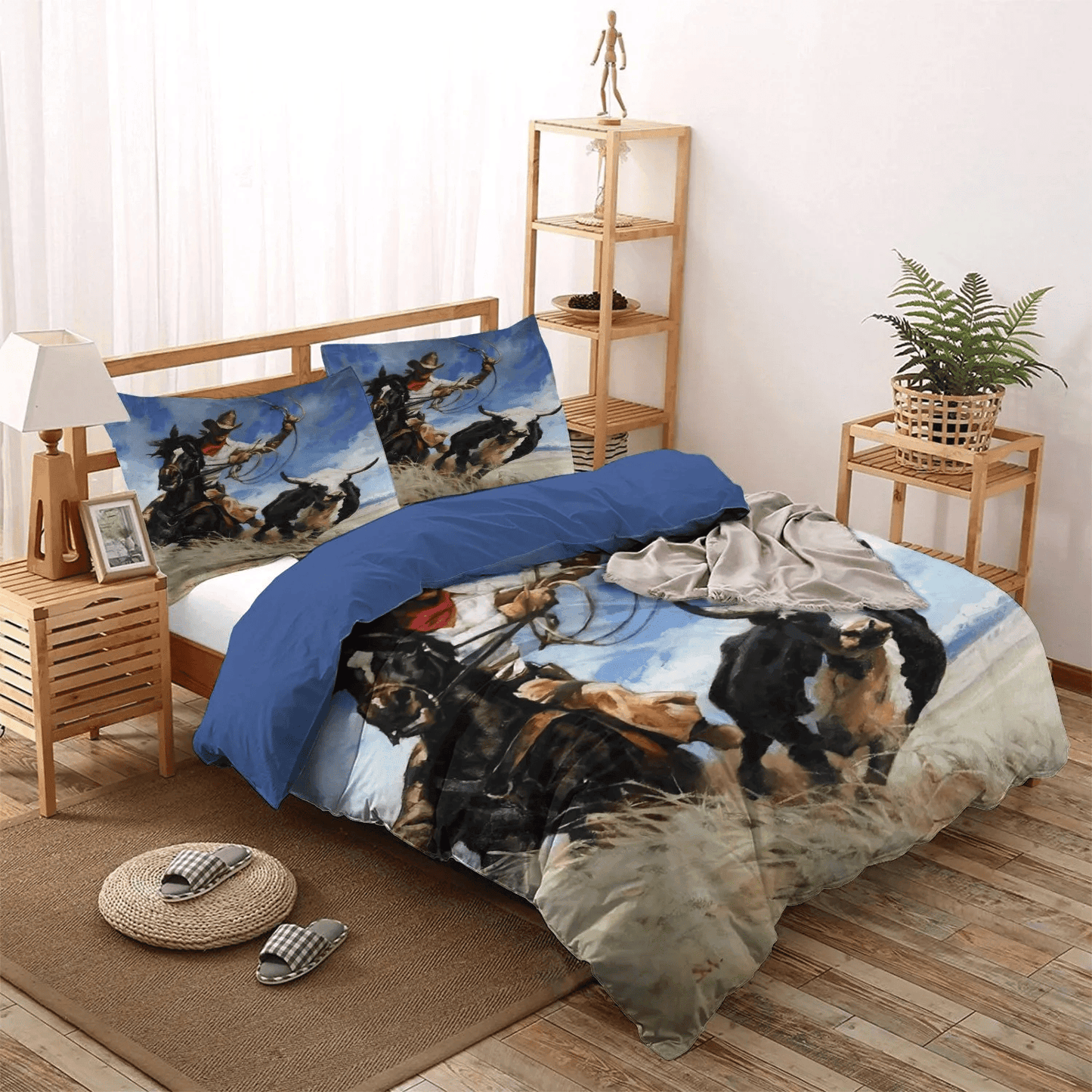 Cowboy King Size Bedding Set, Horse Lover Soft Duvet Cover Set, Golden Cowboys Bedding set, Cowboy Bedding Set, Gifts for Cowboy