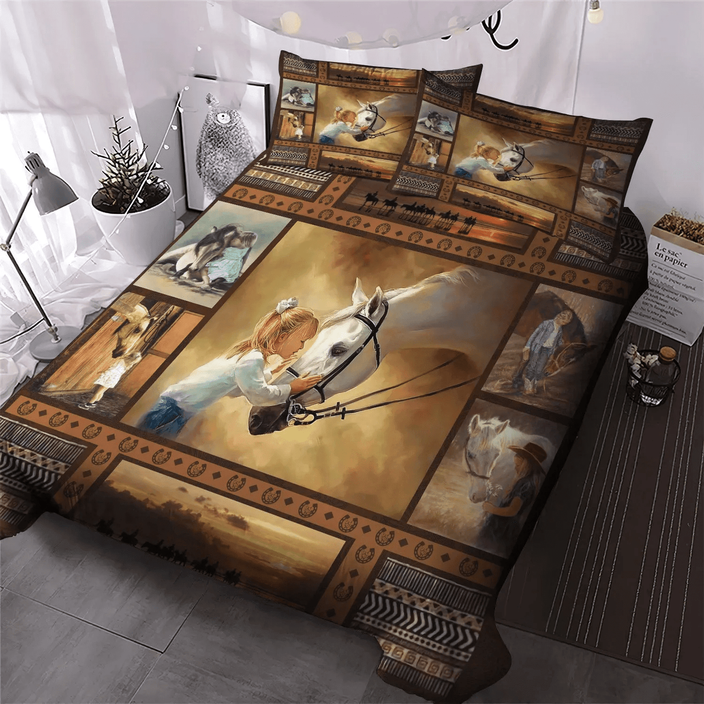 Galloping Horse King Size Bedding Set, Abstract Horse Queen Size Bedding Set, Horse In Motion Soft Duvet Cover Set, Horse Bedding Set, Gifts for Horse