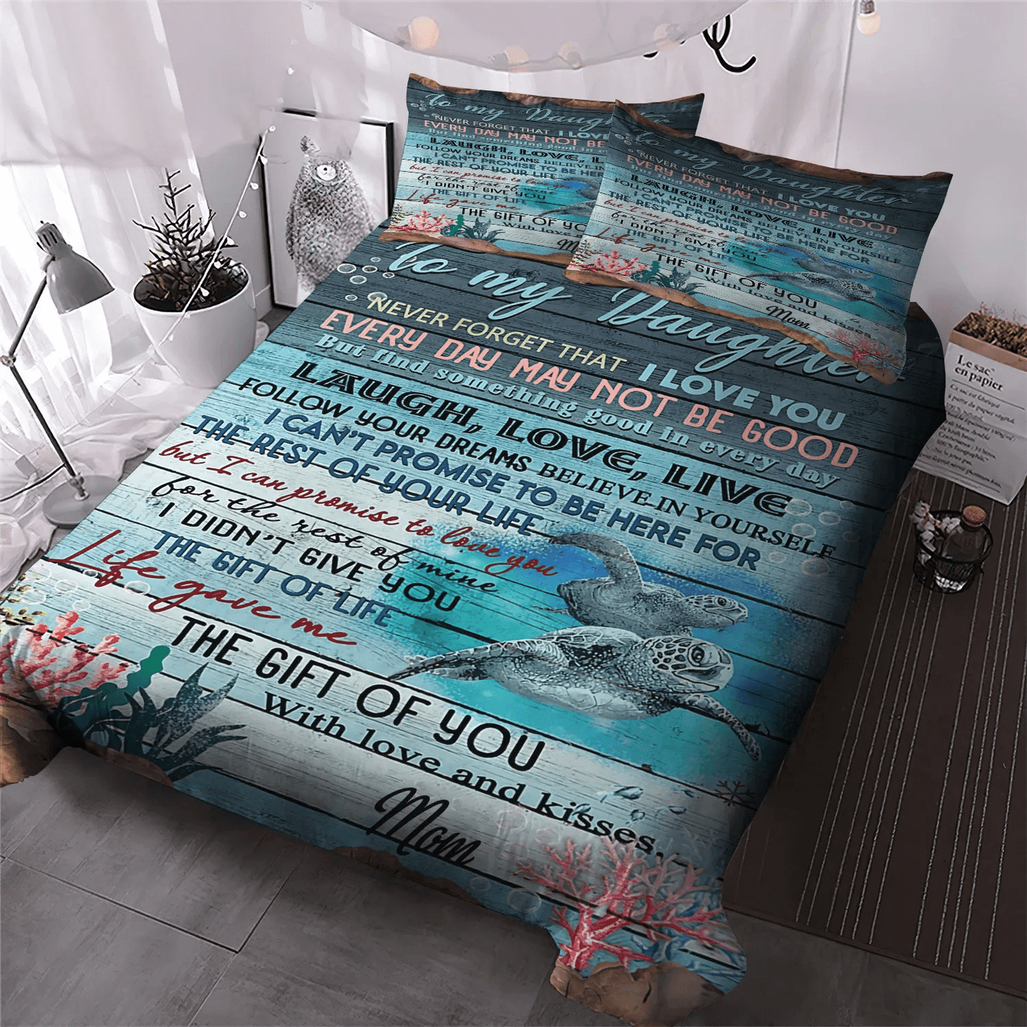 Daughter Bedding set, Daughters Soft Duvet Cover Set, To My Beautiful Daughter Laugh Love Live Bedding Set, Gifts for Daughter