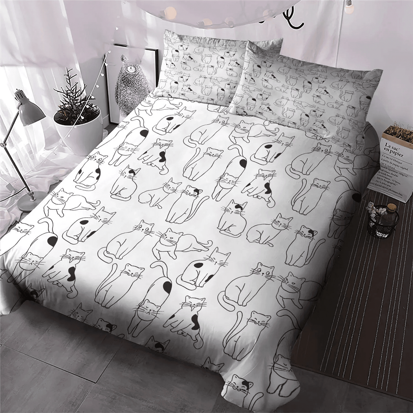 Cat Tracks King Size Bedding Set, Cat Queen Size Bedding Set, Cat Paw Soft Duvet Cover Set, Cat Bedding Set, Gifts for Cat