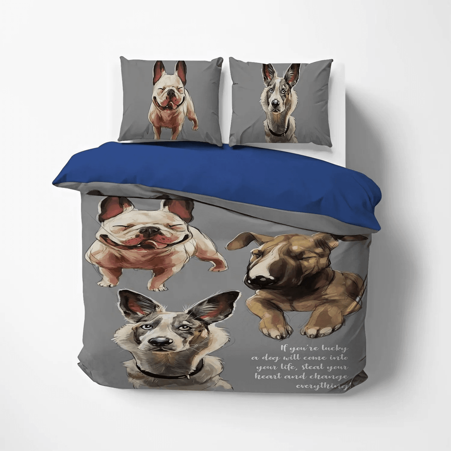 Chibi Dog Chibi Dog Chibi Dog Chibi Dog Soft Duvet Cover Set, Cute Sleeping Chibi Dog King Size Bedding Set, Dogs Bedding Set, Gifts for Dog