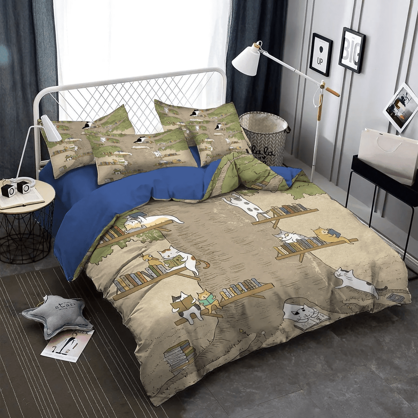 Book Nerd Soft Duvet Cover Set, Book Lover Bedding set, Book Worm Queen Size Bedding Set, Cat Book Bedding Set, Gifts for Cat