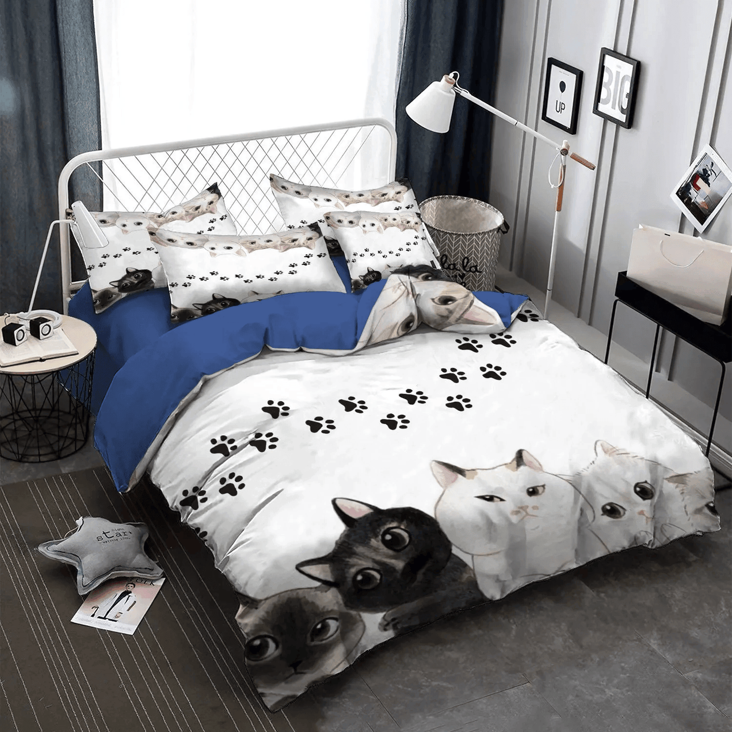 Cat Paw King Size Bedding Set, Cat Tracks Bedding set, Cat Soft Duvet Cover Set, Cat PTS Bedding Set, Gifts for Cat