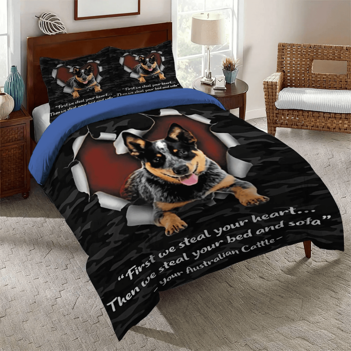 Cattle King Size Bedding Set, Cattle Decapitation Soft Duvet Cover Set, Australian Cattle Dog Bedding Set, Gifts for Australian