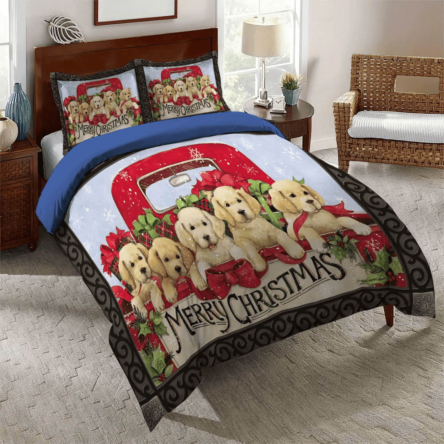 Personalized 3-piece Duvet Cover Bedding Set Golden Retrieve Mom King Size Bedding Set, Christmas Queen Size Bedding Set, Golden Retriever Merry Christmas Bedding Set, Gifts for Golden Retriever