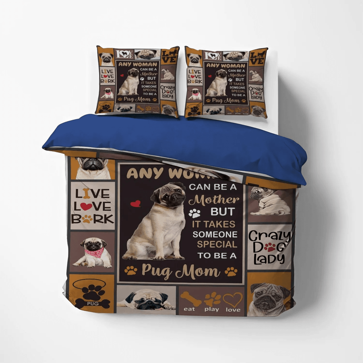 Cute Pug Soft Duvet Cover Set, Funny Pug Dog King Size Bedding Set, Pug Lover Queen Size Bedding Set, Pug Epilogue Bedding Set, Gifts for Pug