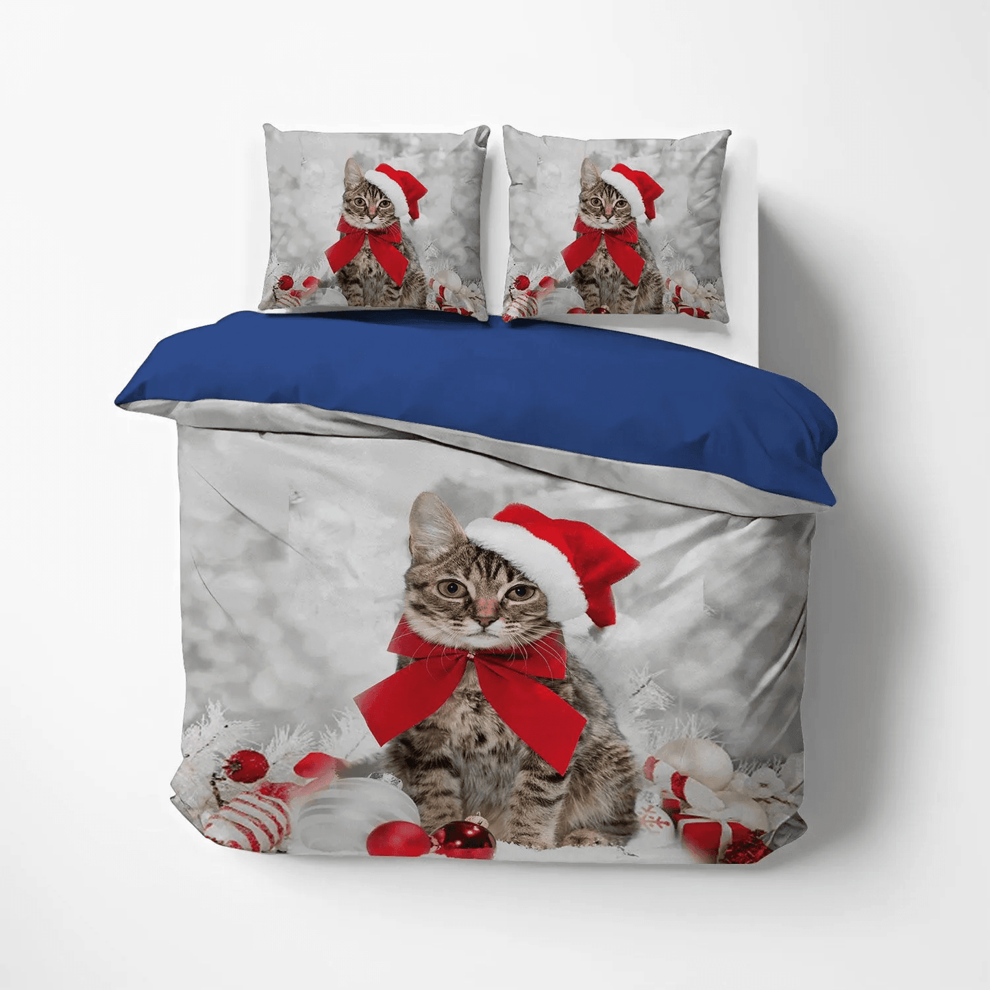 Christmas Soft Duvet Cover Set, Christmas Penguin Queen Size Bedding Set, Christmas Theme Christmas Cat LTTL Bedding Set, Gifts for Cat