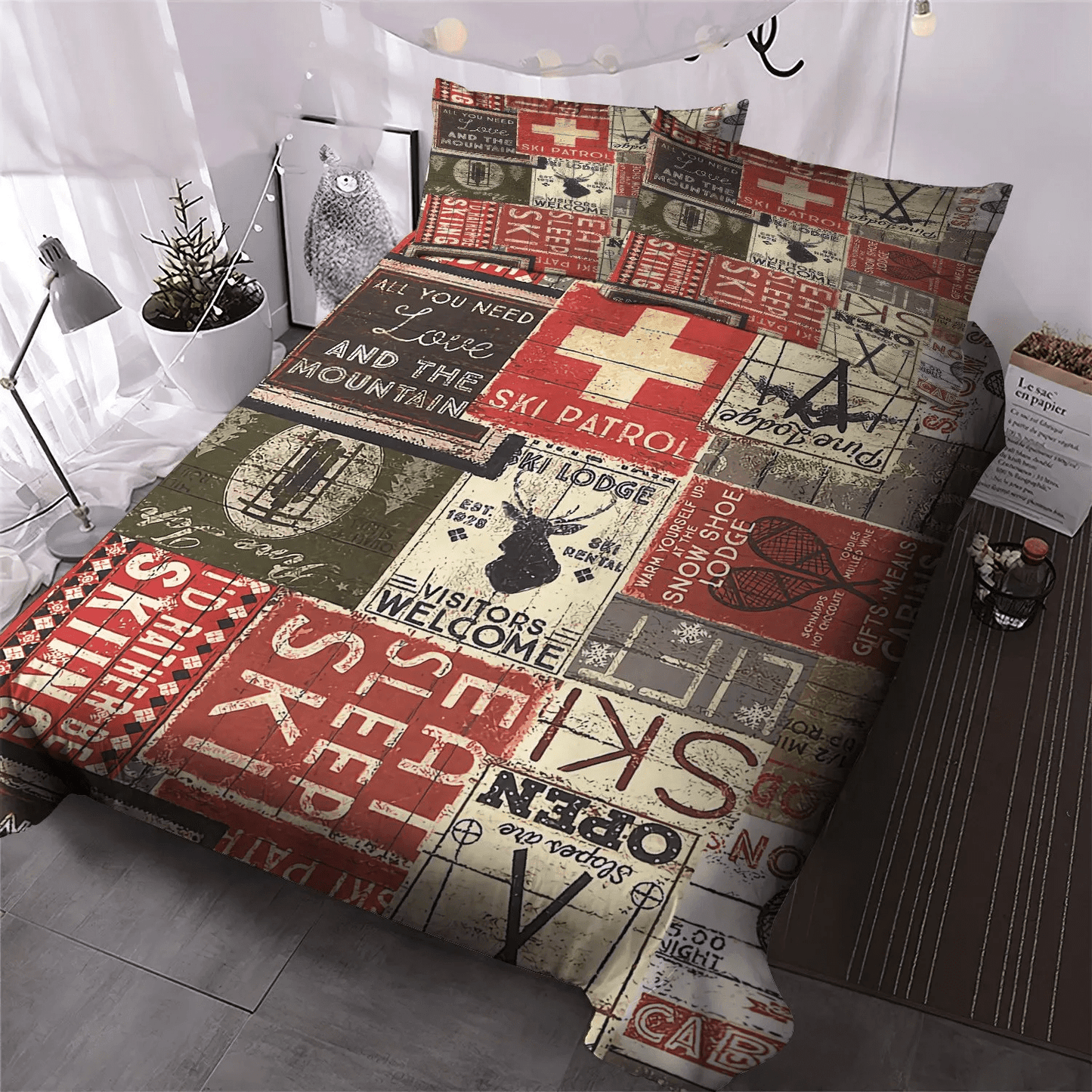 Blue Cat Lodge Soft Duvet Cover Set, Lodge King Size Bedding Set, Live Love Lodge Queen Size Bedding Set, Ski Lodge Bedding Set, Gifts for Lodge