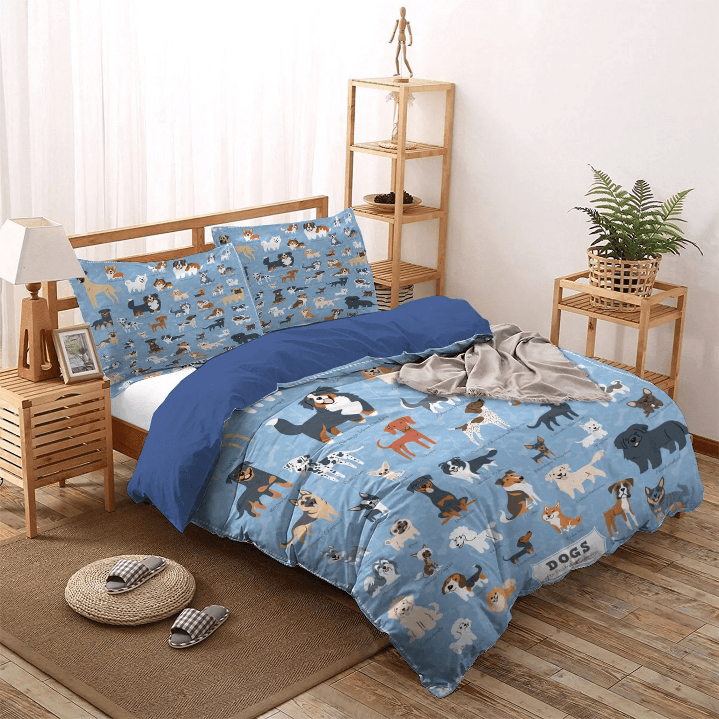 Cute Sleeping Chibi Dog Soft Duvet Cover Set, Doggo Queen Size Bedding Set, Dog Bedding set, Dogs Bedding Set, Gifts for Dog