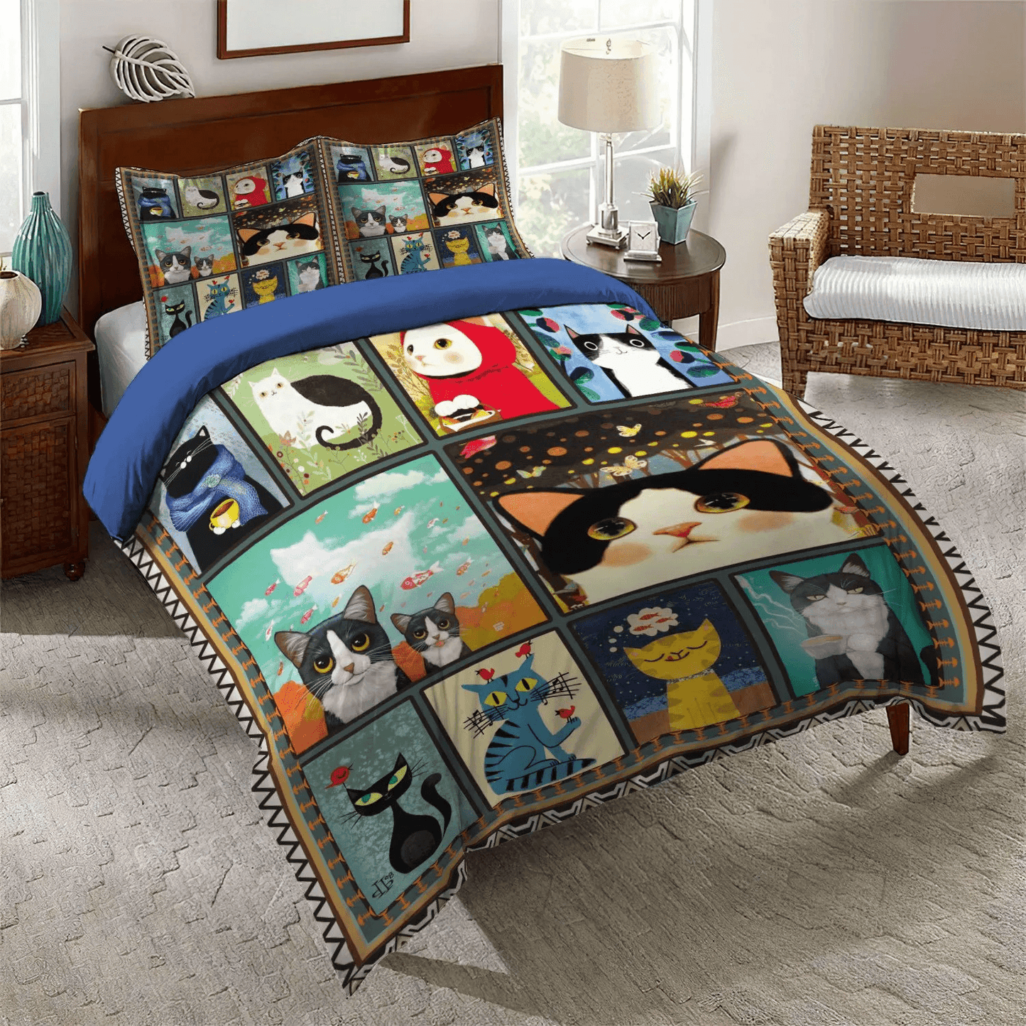 Cat Paw Soft Duvet Cover Set, Cat Queen Size Bedding Set, Cat Tracks Bedding set, Cat Love Story Cats BB Bedding Set, Gifts for Cat