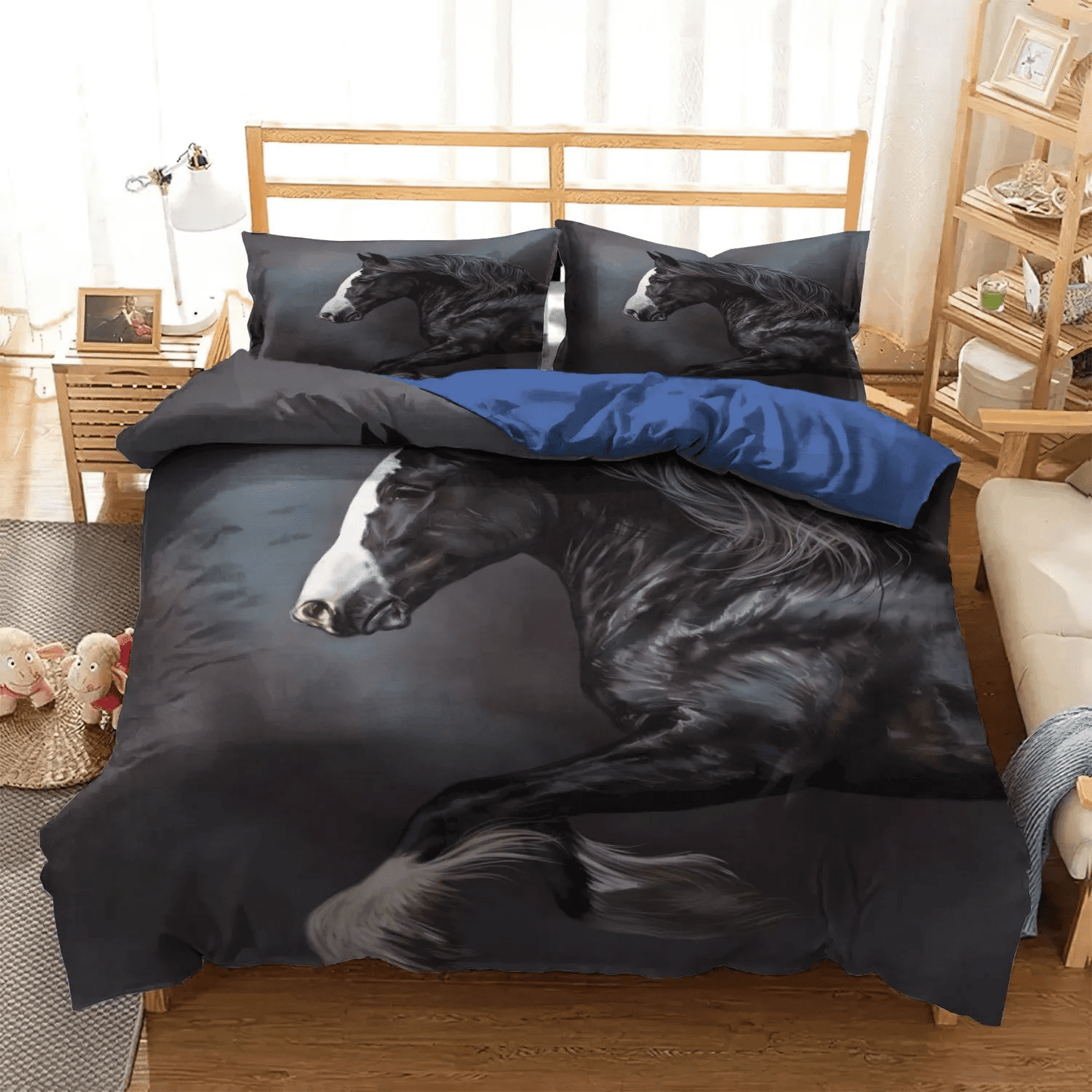 Galloping Horse Soft Duvet Cover Set, Abstract Horse King Size Bedding Set, Horse Running Bedding set, Horse Cool NHM Bedding Set, Gifts for Horse