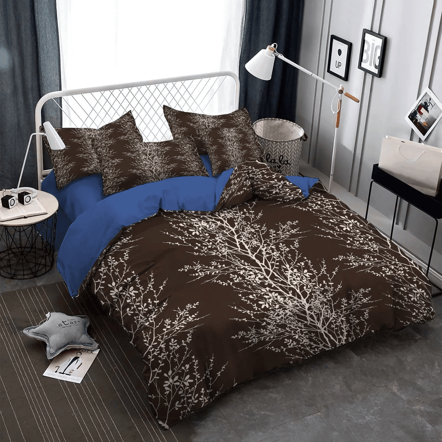 Brown University Queen Size Bedding Set, Dark Brown Dog Soft Duvet Cover Set, Ave Foliage Brown HCD Bedding Set, Gifts for Brown