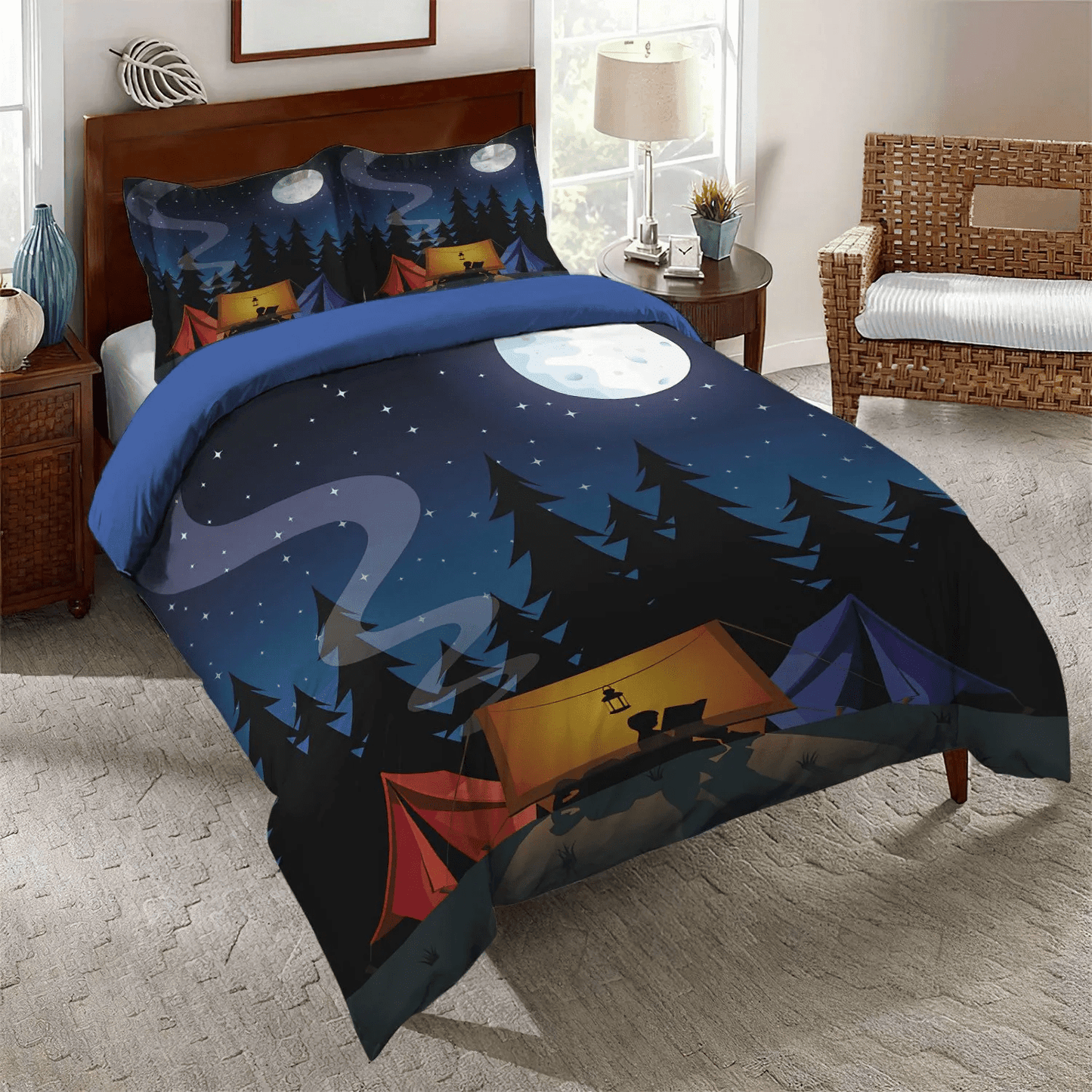 Camping Queen Size Bedding Set, Camping Matching Soft Duvet Cover Set, Camping HTMN Bedding Set, Gifts for Camping