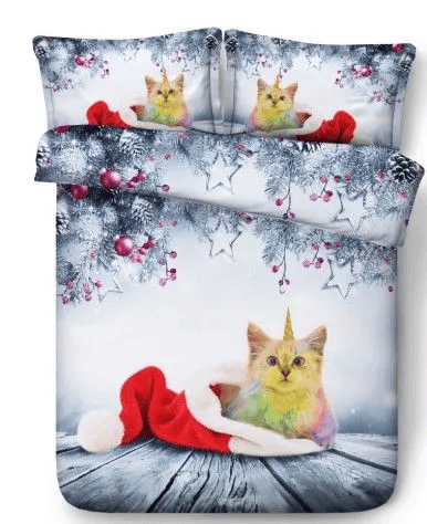 Personalized 3-piece Duvet Cover Bedding Set Christmas Cat Unicorn Bedding Set