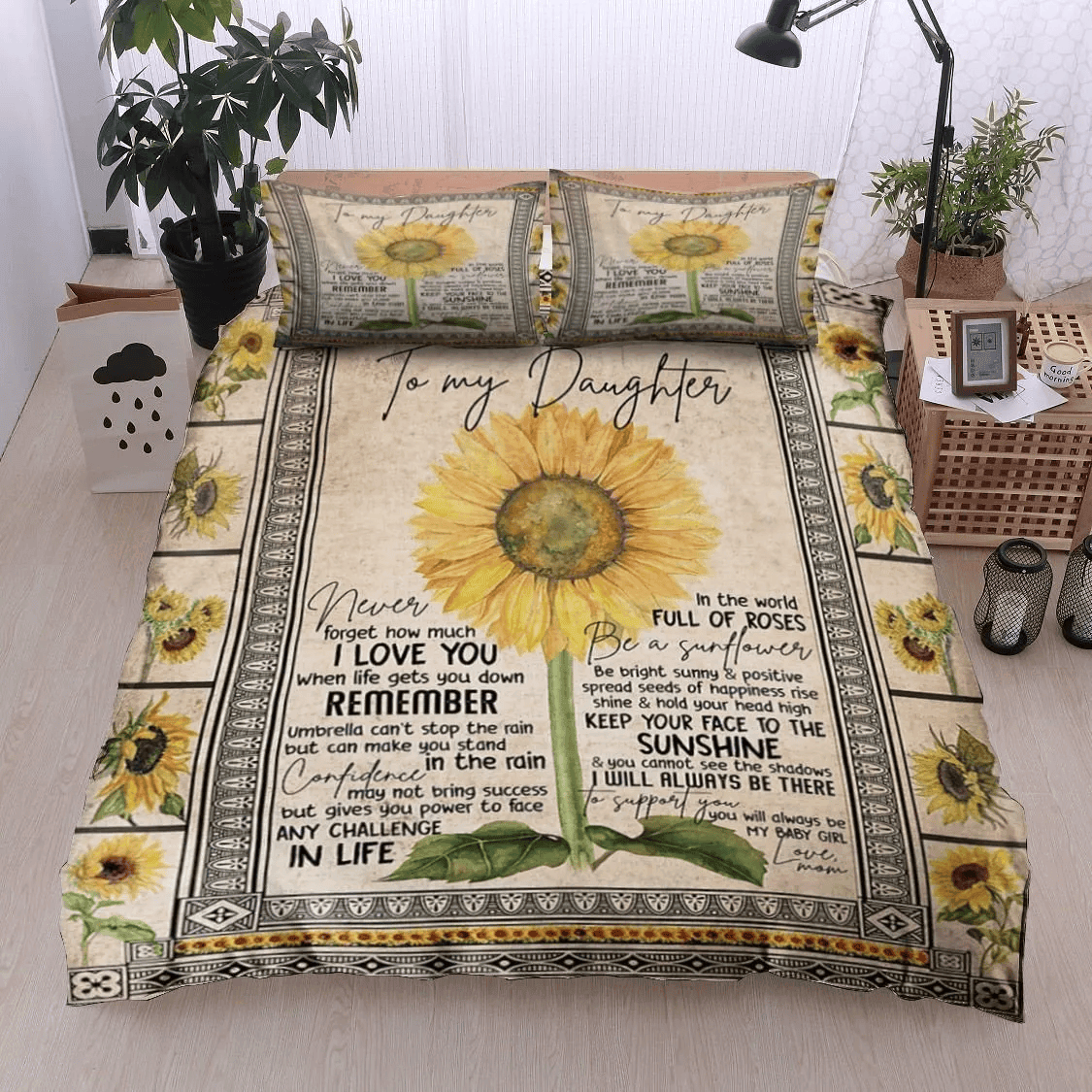 Personalized 3-piece Duvet Cover Bedding Set To My Daughter Sunflower Bedding Set