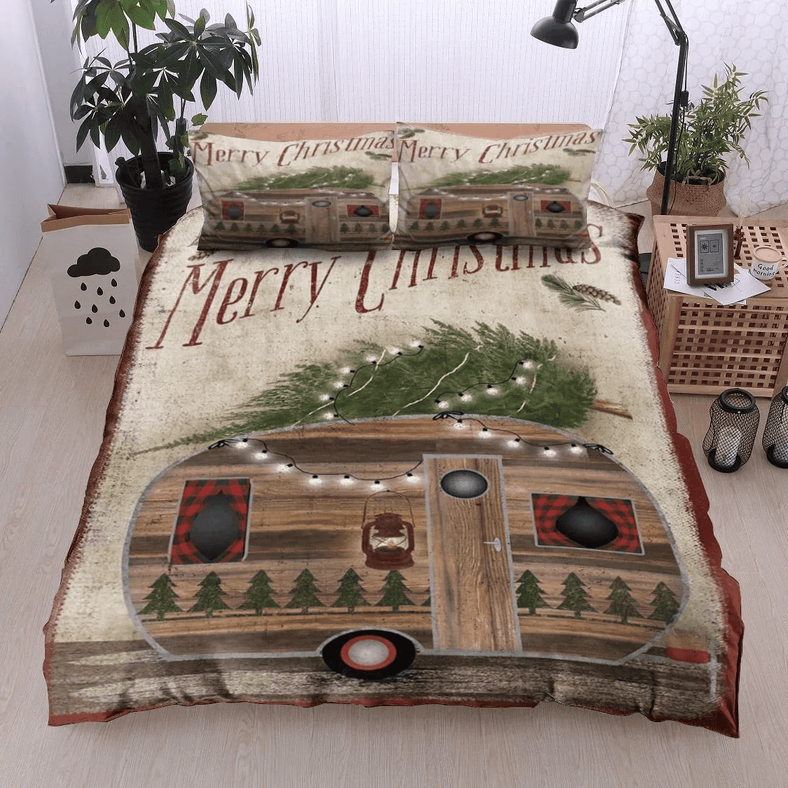 Personalized 3-piece Duvet Cover Bedding Set Camping Merry Christmas Bedding Set