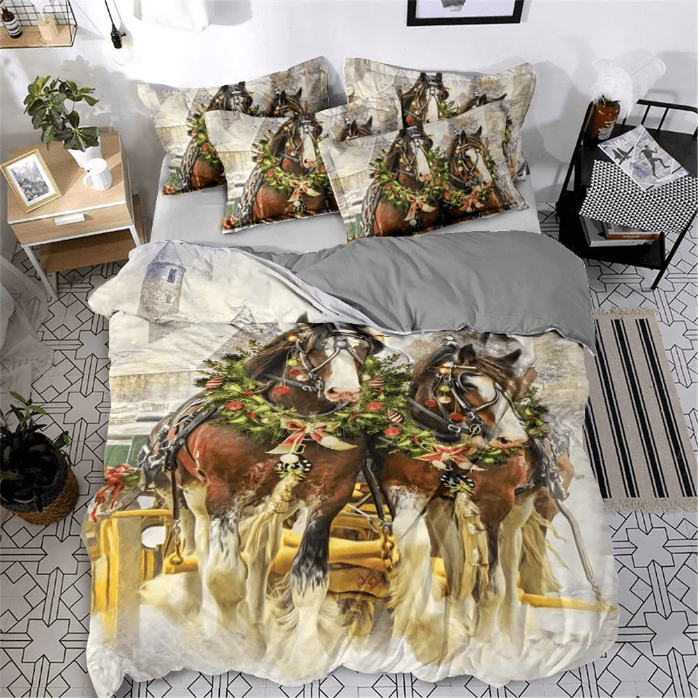 Personalized 3-piece Duvet Cover Bedding Set Christmas Horse Bedding Set