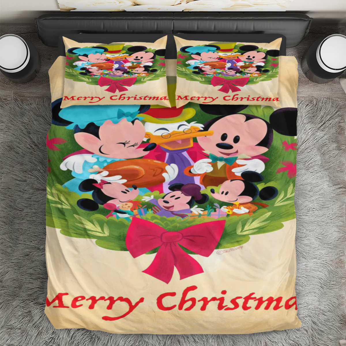 Disney Mickey Mouse Christmas Mickey Friends 17 3PCS Bedding Set Duvet Cover And Pillow Cases Gift For Fan