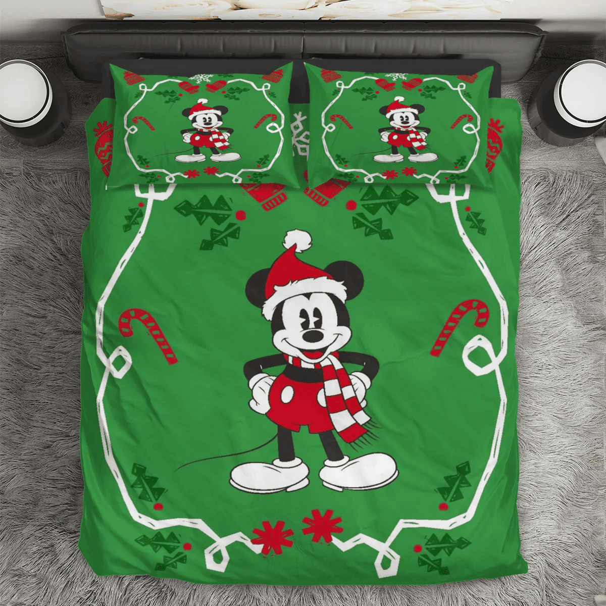 Disney Mickey Mouse Christmas Mickey Green 3 3PCS Bedding Set Duvet Cover And Pillow Cases Gift For Fan