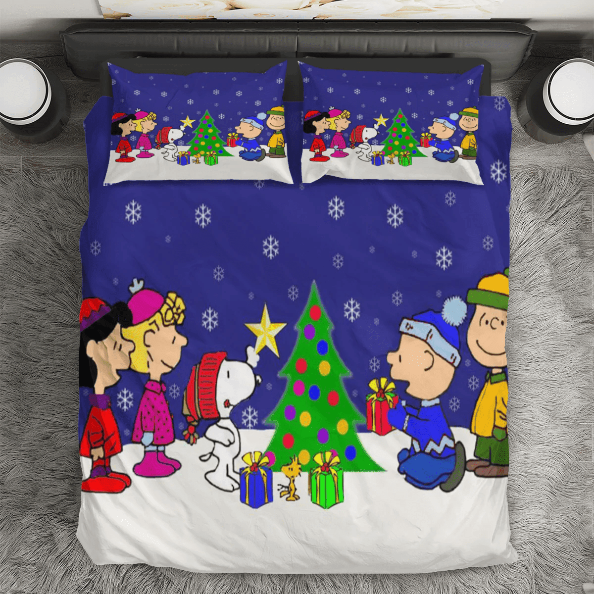 Peanut Christmas Snoopy And Friends 8 3PCS Bedding Set Duvet Cover And Pillow Cases Gift For Fan