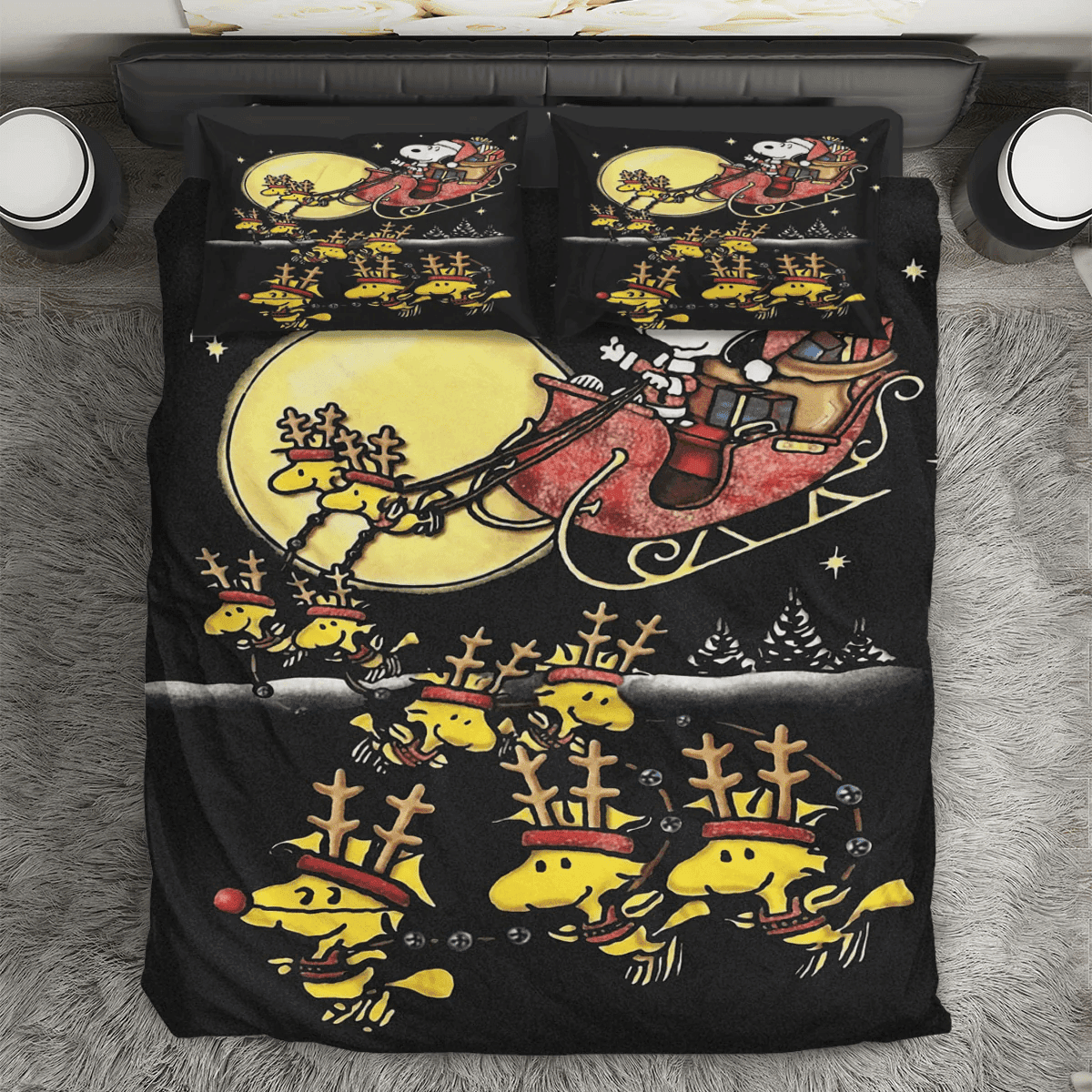 Peanut Christmas Snoopy Woodstock 3 3PCS Bedding Set Duvet Cover And Pillow Cases Gift For Fan
