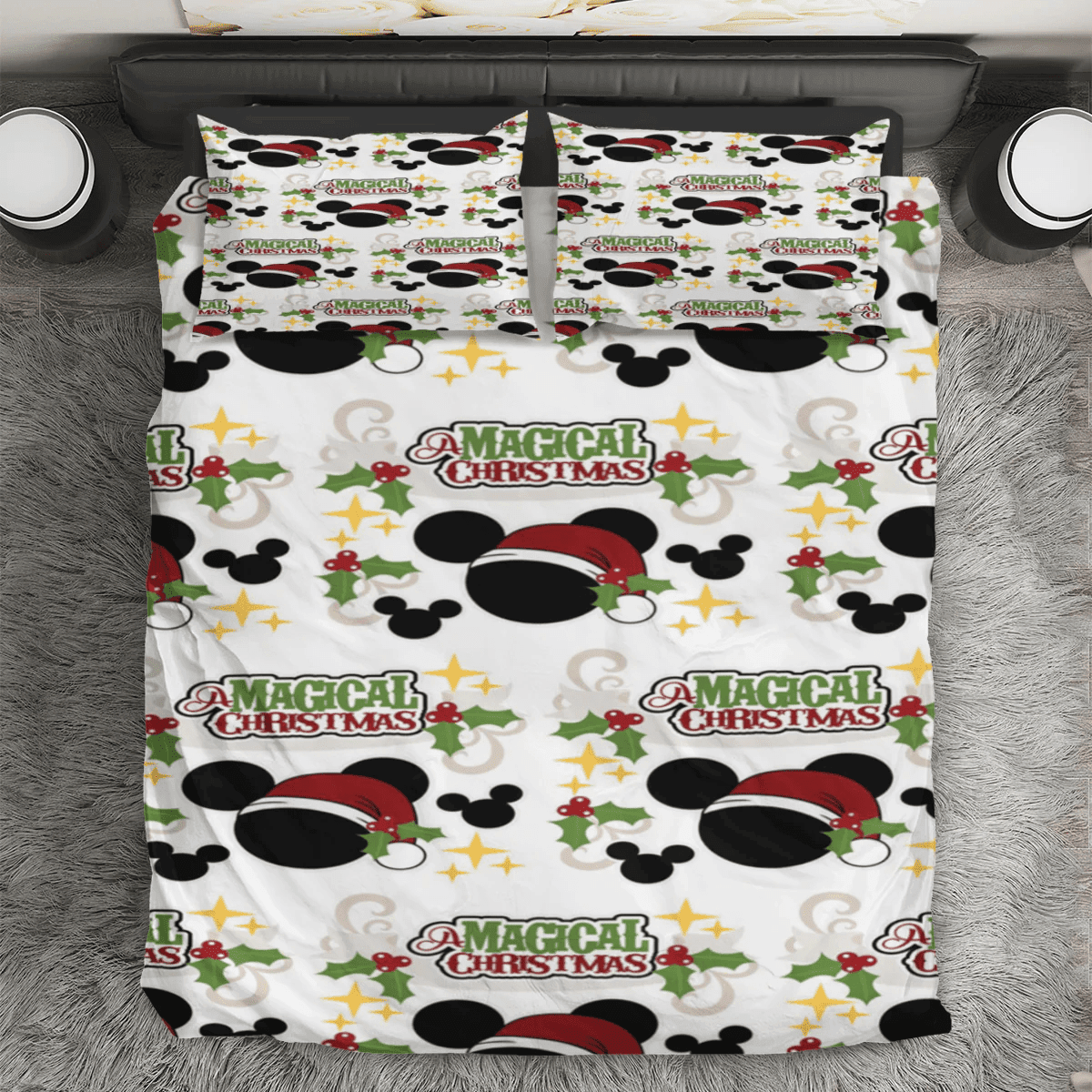 Disney Mickey Mouse Christmas Magical Christmas 3PCS Bedding Set Duvet Cover And Pillow Cases Gift For Fan