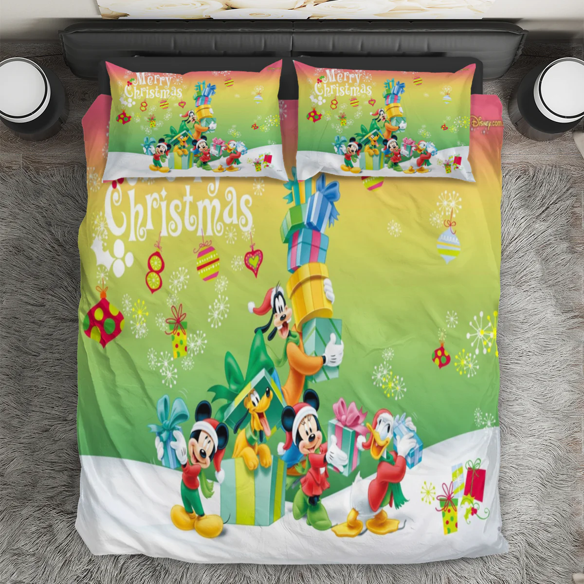 Disney Mickey Mouse Christmas Mickey Friends 1 3PCS Bedding Set Duvet Cover And Pillow Cases Gift For Fan