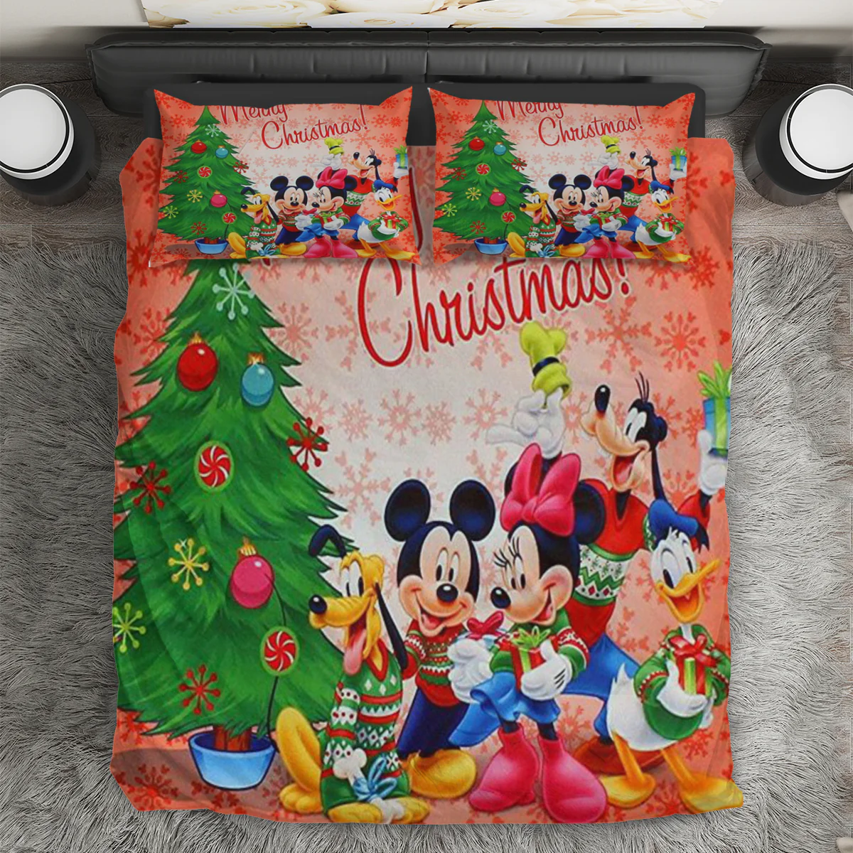 Disney Mickey Mouse Christmas Mickey Friends 12 3PCS Bedding Set Duvet Cover And Pillow Cases Gift For Fan