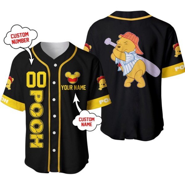 Personalized Winnie The Pooh Playing Baseball Baseball Jersey – Black - Bafud