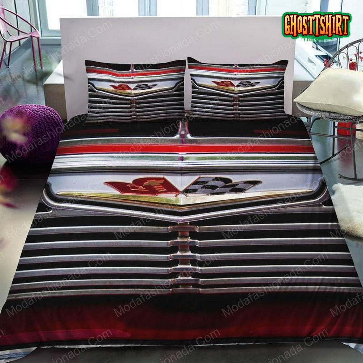 1961 Chevrolet Impala Bel Air Biscayne V8 348 Cross Flags Rear Trunk Vee Emblem Cars 26 Bedding Set