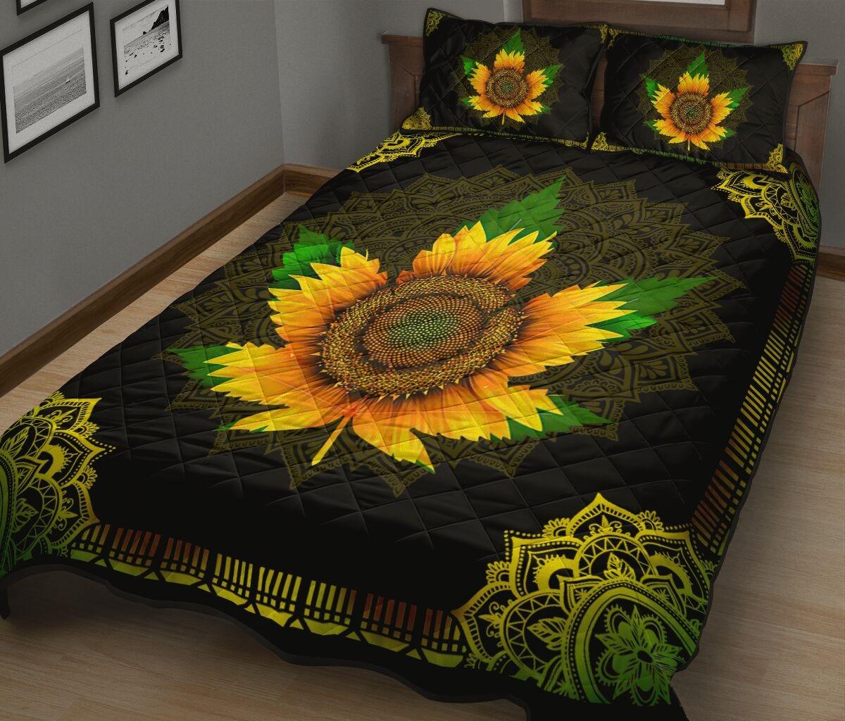 Personalized Sunflower Leaf 3-Piece Quilt Bedding Set