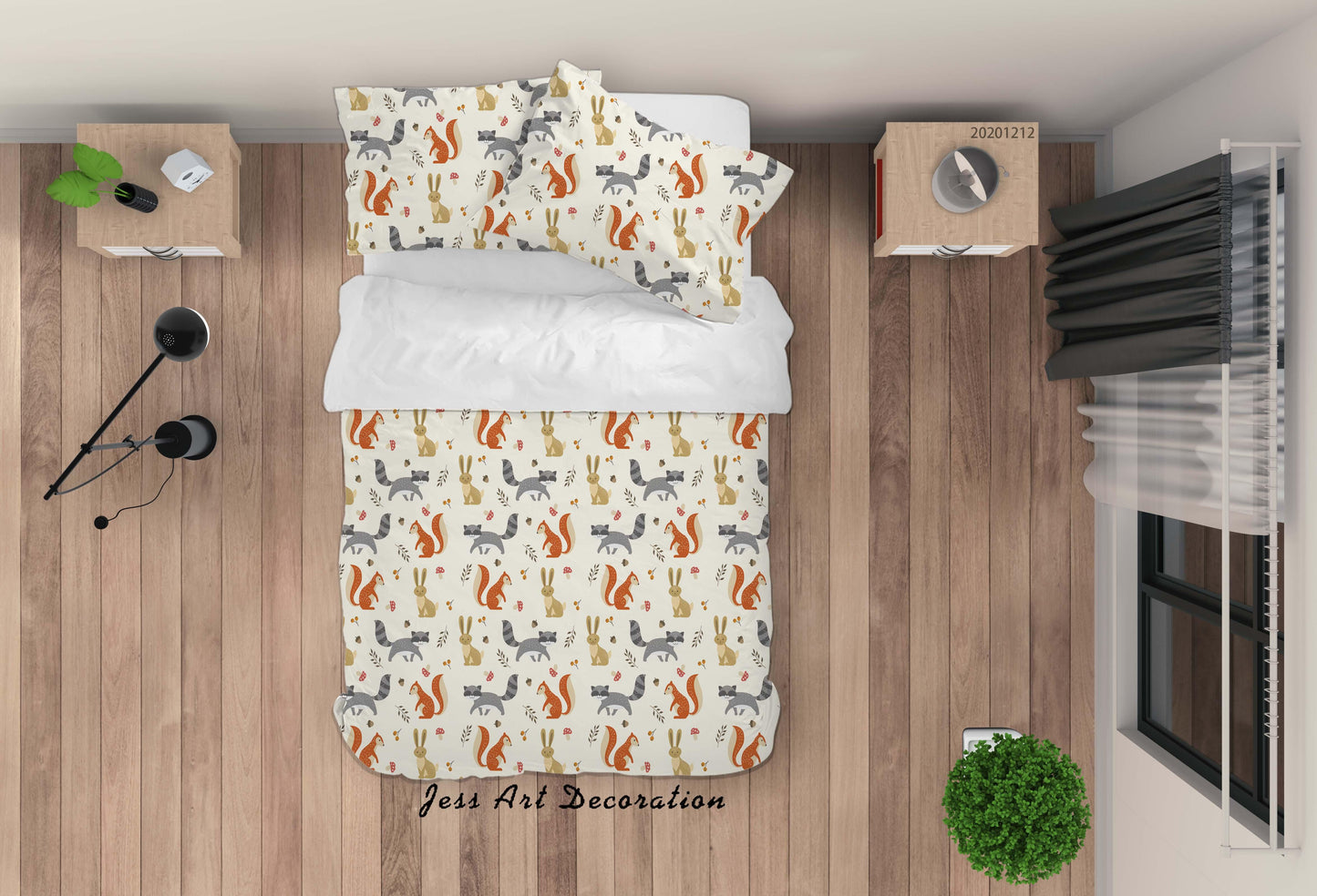 3D Cartoon Bunny Squirrel Animal Quilt Cover Set Bedding Set Duvet Cover Pillowcases LXL