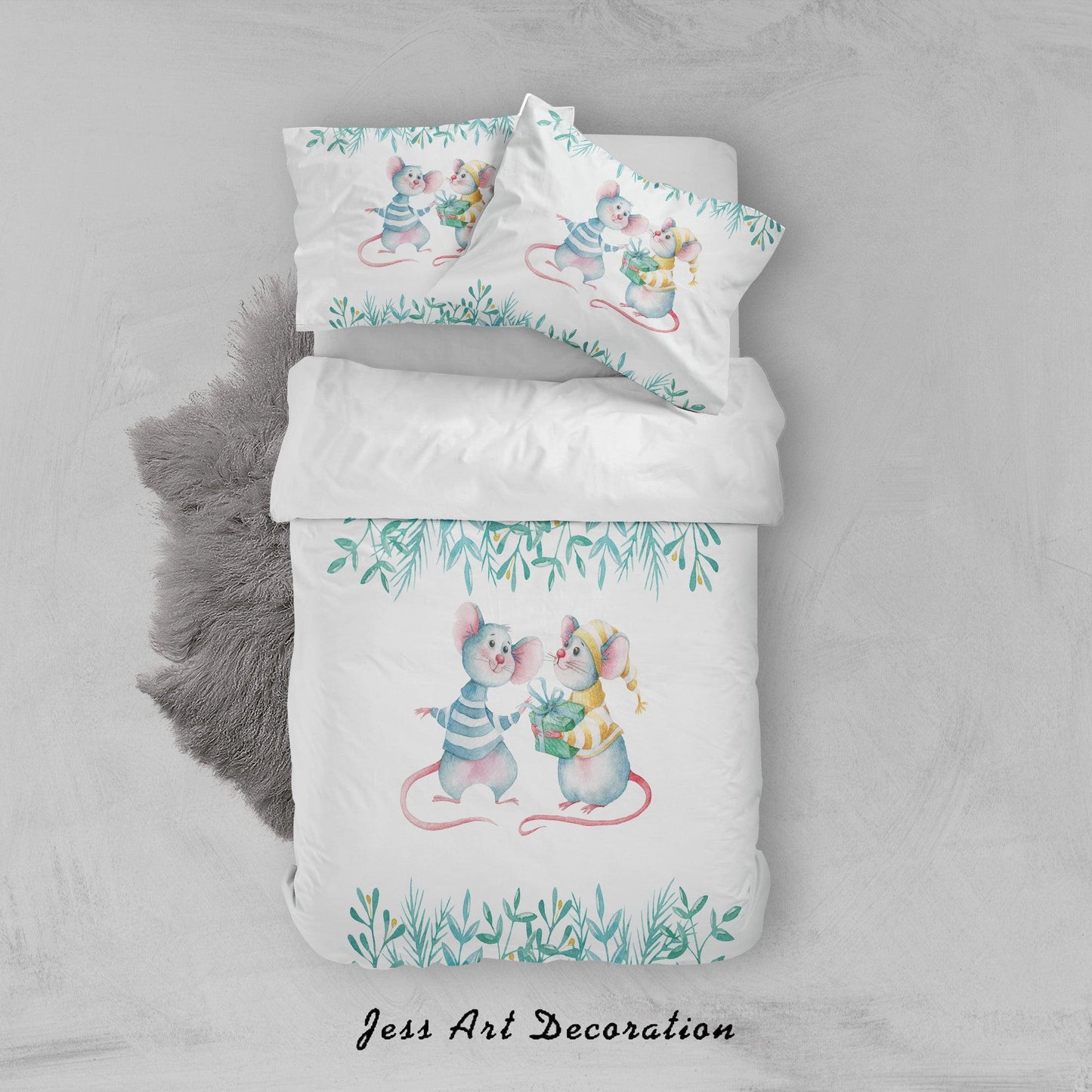 3D Cartoon Mouse Leaves Quilt Cover Set Bedding Set Duvet Cover Pillowcases SF79