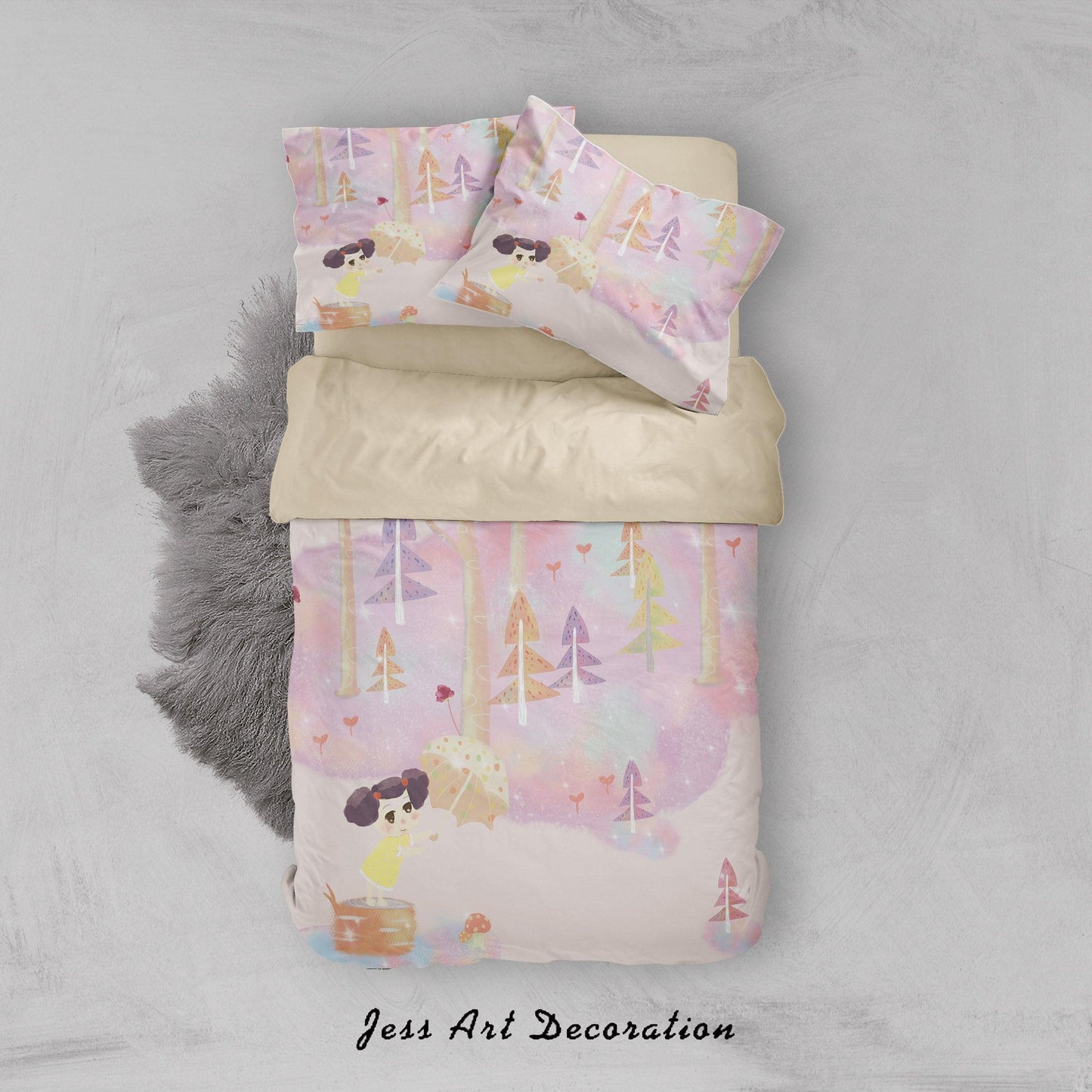3D Cartoon Girl Forest Pink Quilt Cover Set Bedding Set Duvet Cover Pillowcases A490 LQH
