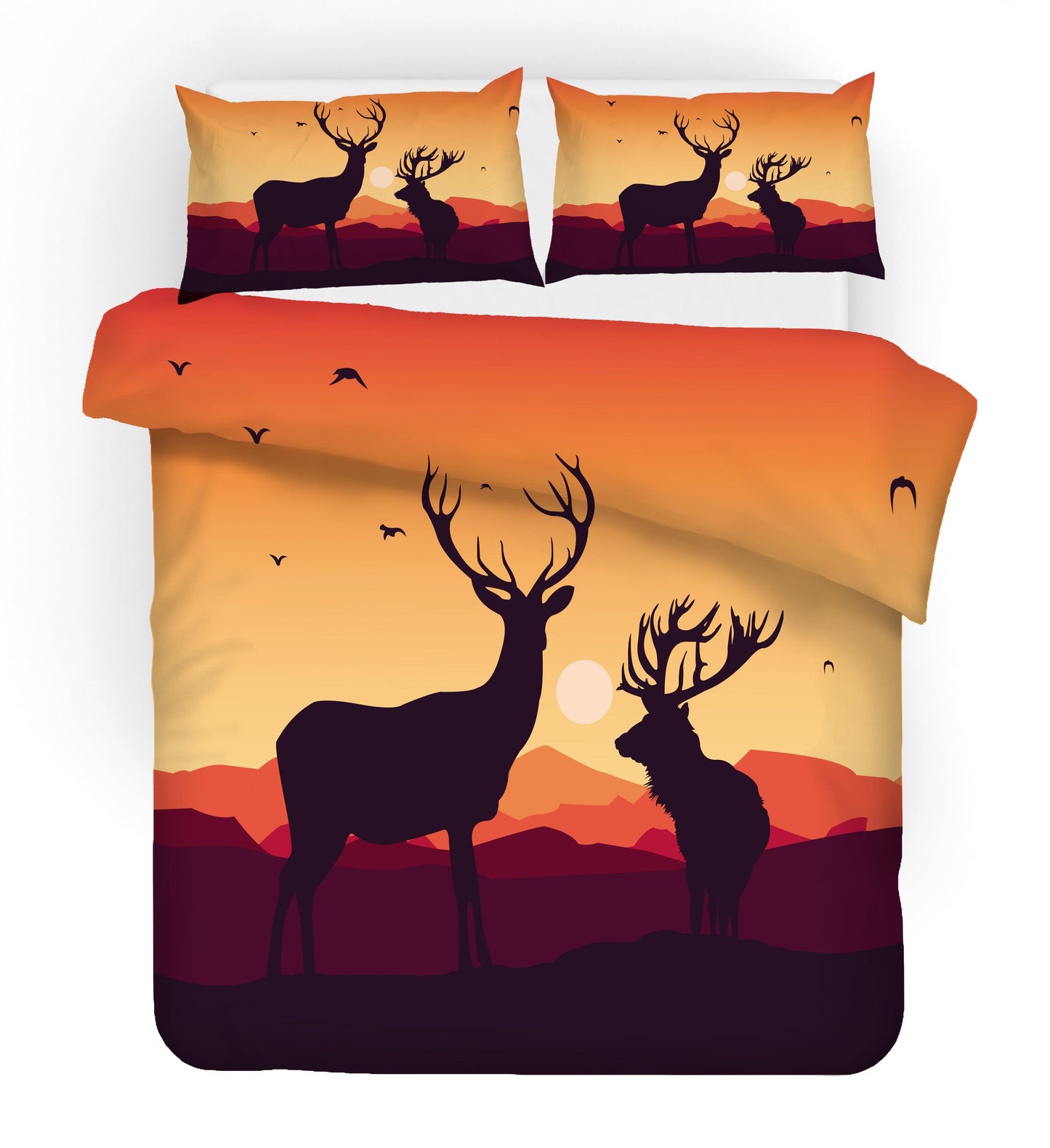 3D Animal Elk Sunset Mountains Quilt Cover Set Bedding Set Duvet Cover Pillowcases 84