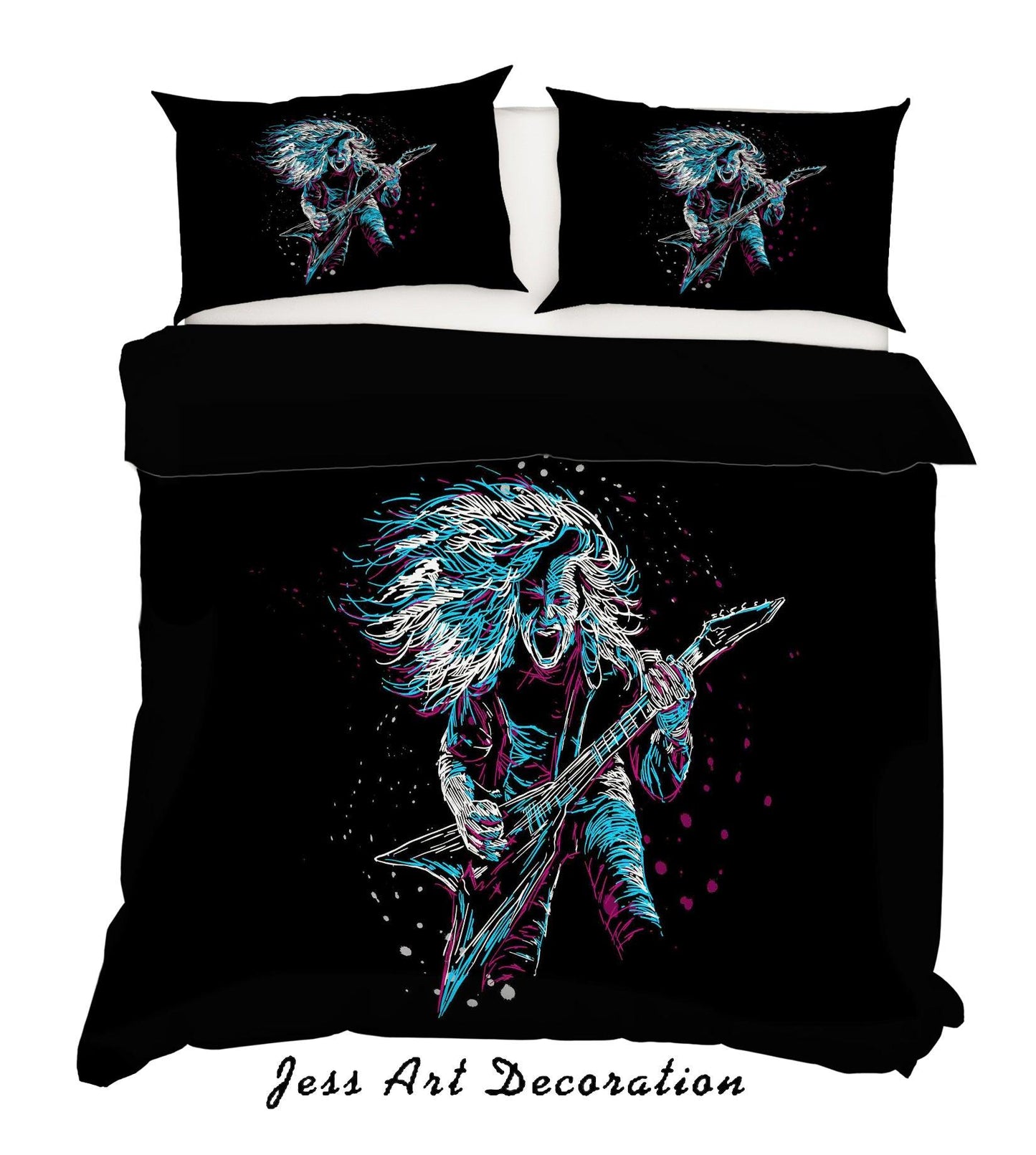 3D Black Guitarist Quilt Cover Set Bedding Set Pillowcases 23