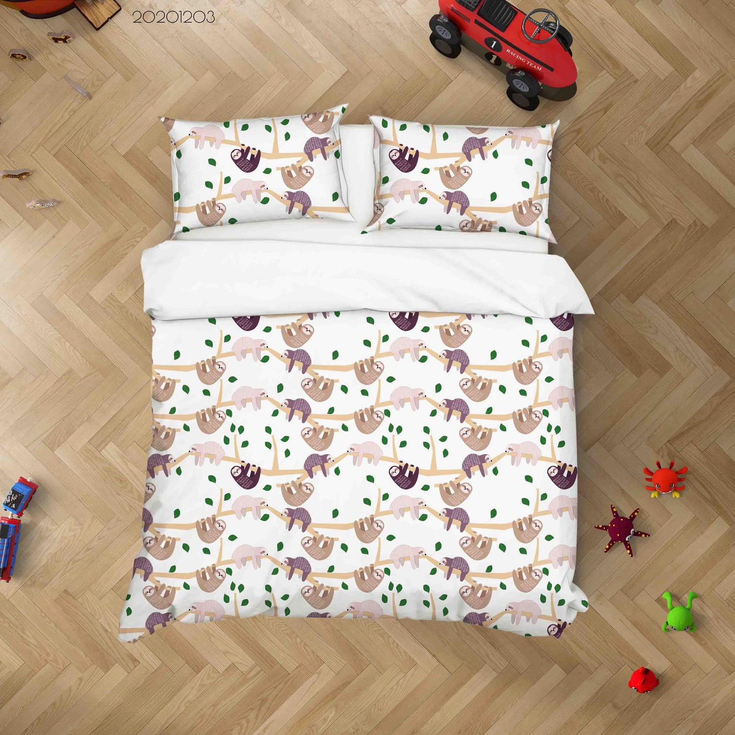 3D Cartoon Hand Drawn Cute Sloth Plant Illustration Animal Quilt Cover Set Bedding Set Duvet Cover Pillowcases LXL
