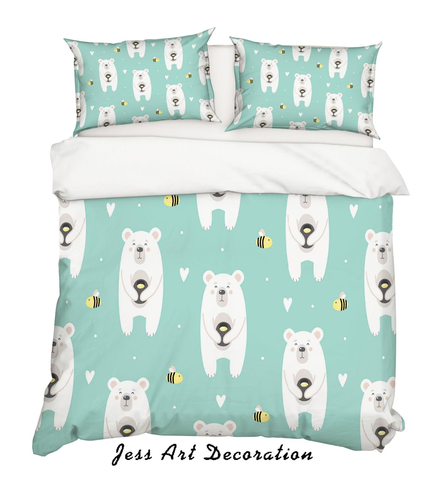 3D Cartoon Bear Green Quilt Cover Set Bedding Set Pillowcases 19