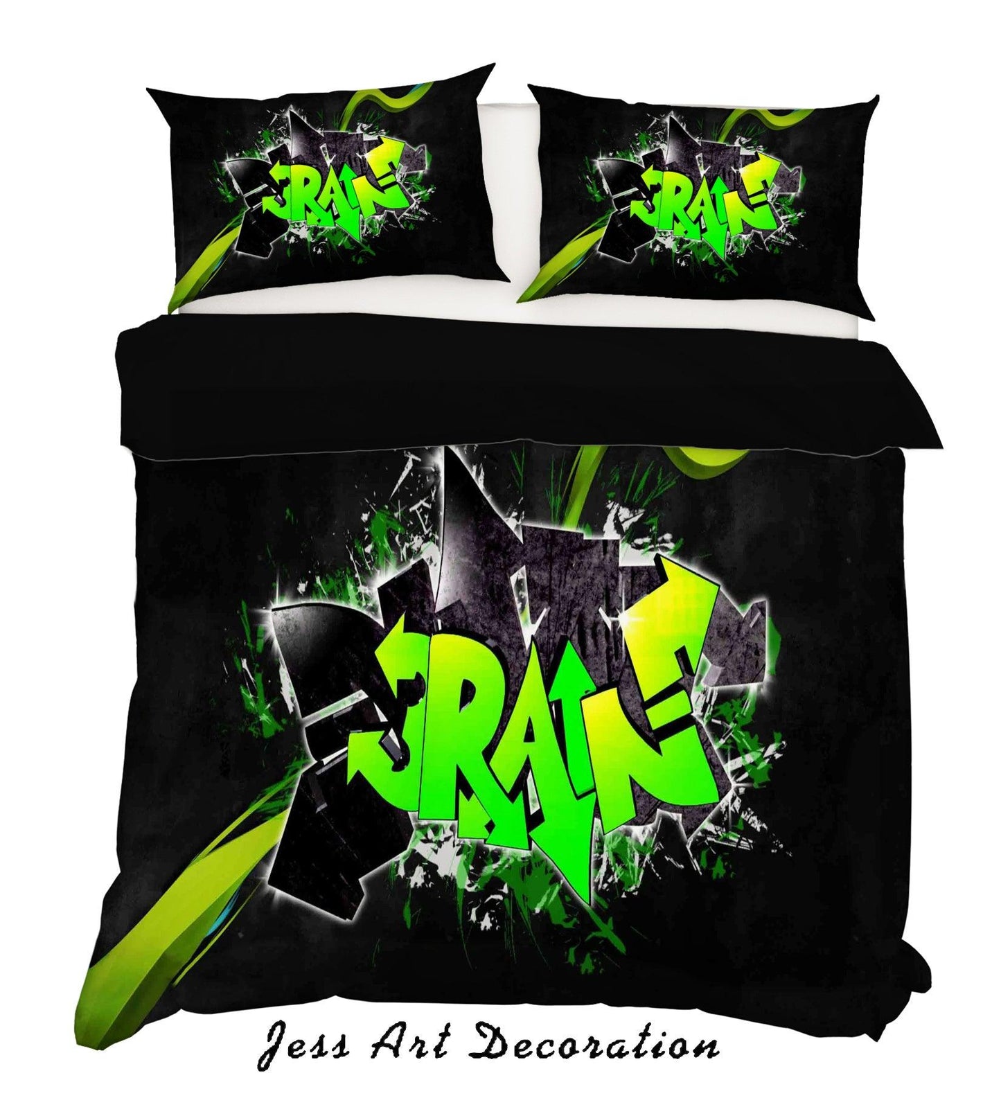 3D Black Green Graffiti Quilt Cover Set Bedding Set Pillowcases 18