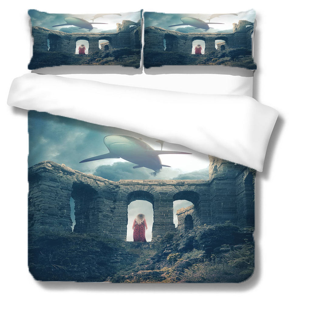 3D Architecture Mountain Whale Cloud Quilt Cover Set Bedding Set Duvet Cover Pillowcases 1226
