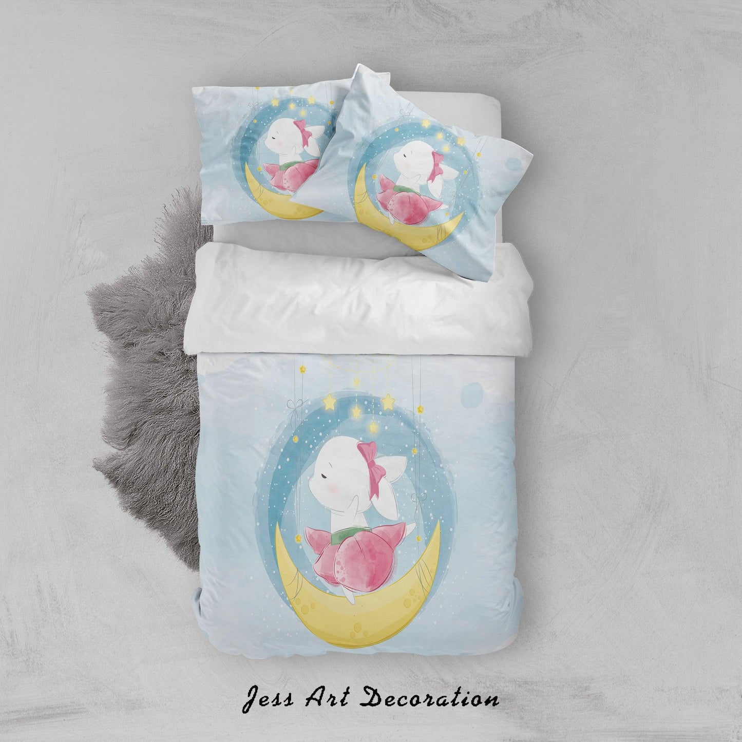 3D Blue Moon Rabbit Quilt Cover Set Bedding Set Duvet Cover Pillowcases SF99