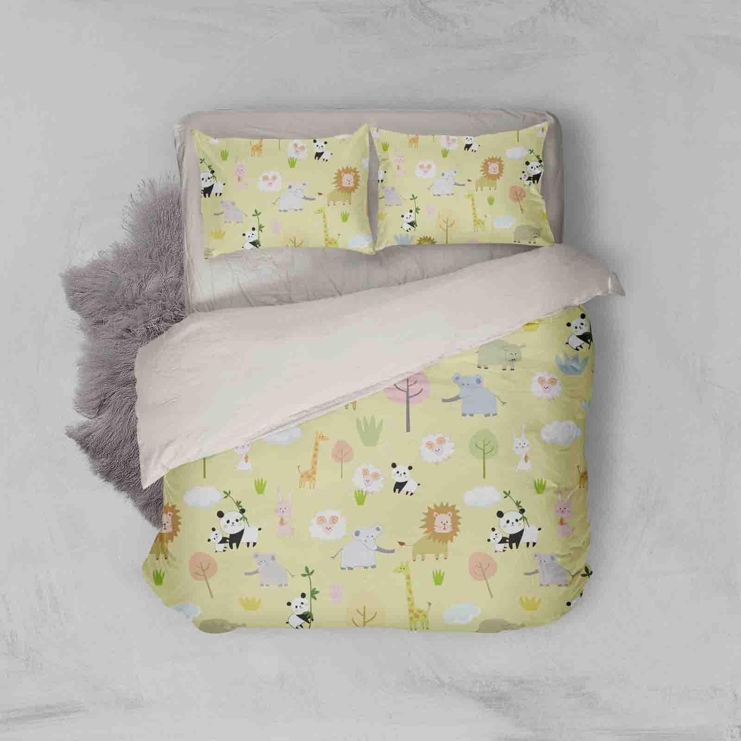 3D Cartoon Animal Yellow Quilt Cover Set Bedding Set Pillowcases 98