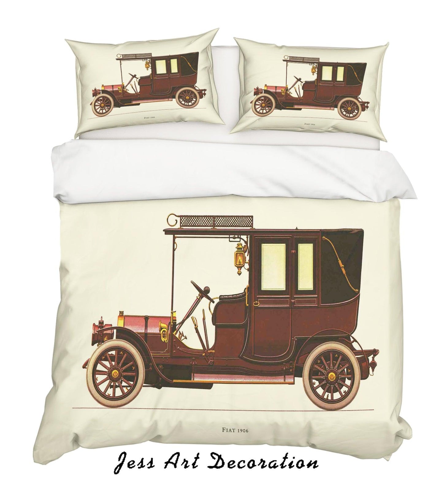3D Brown Retro Car Quilt Cover Set Bedding Set Pillowcases 17
