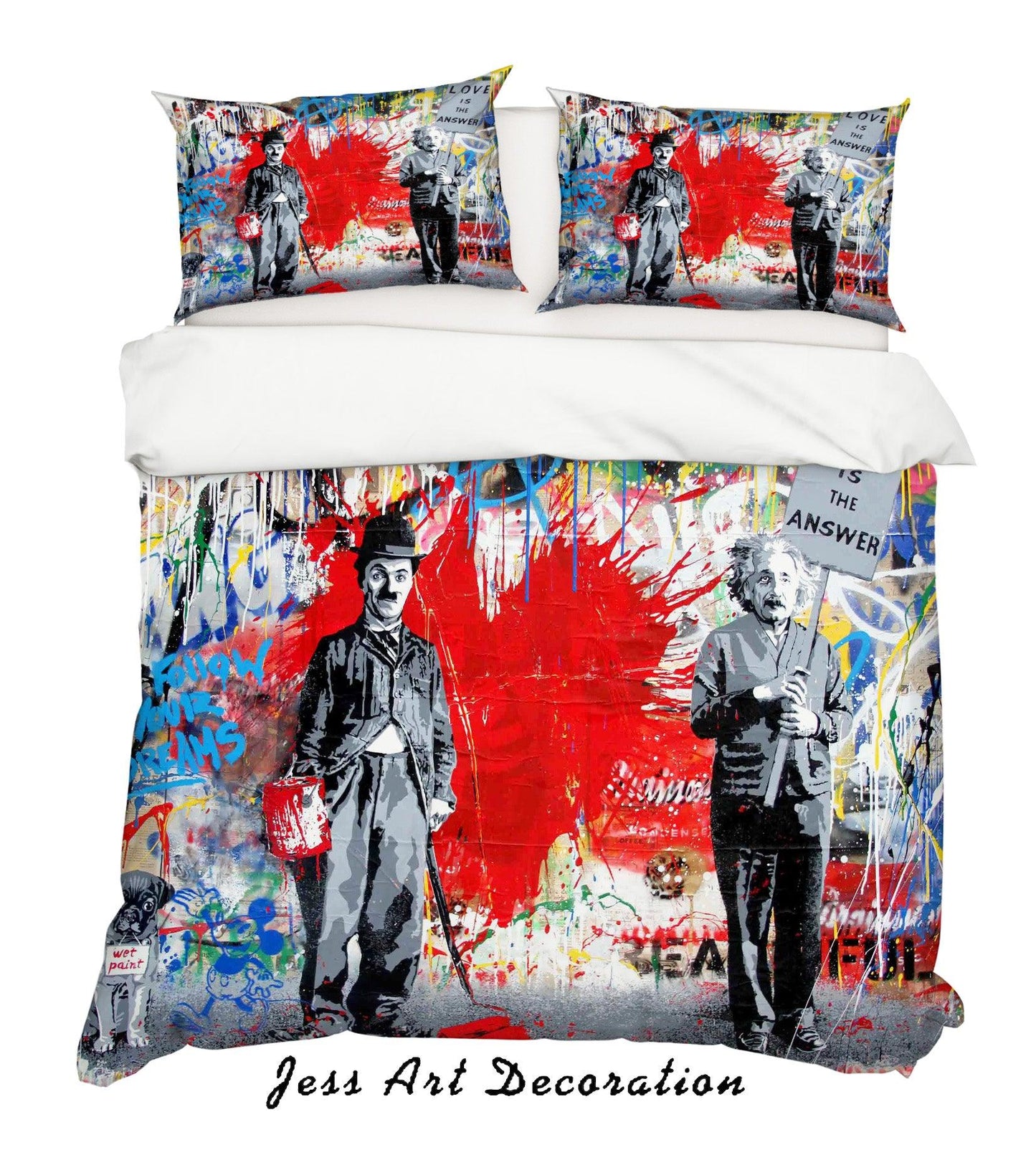 3D Juxtapose Red Heart Graffiti Quilt Cover Set Bedding Set Duvet Cover Pillowcases ZY D90