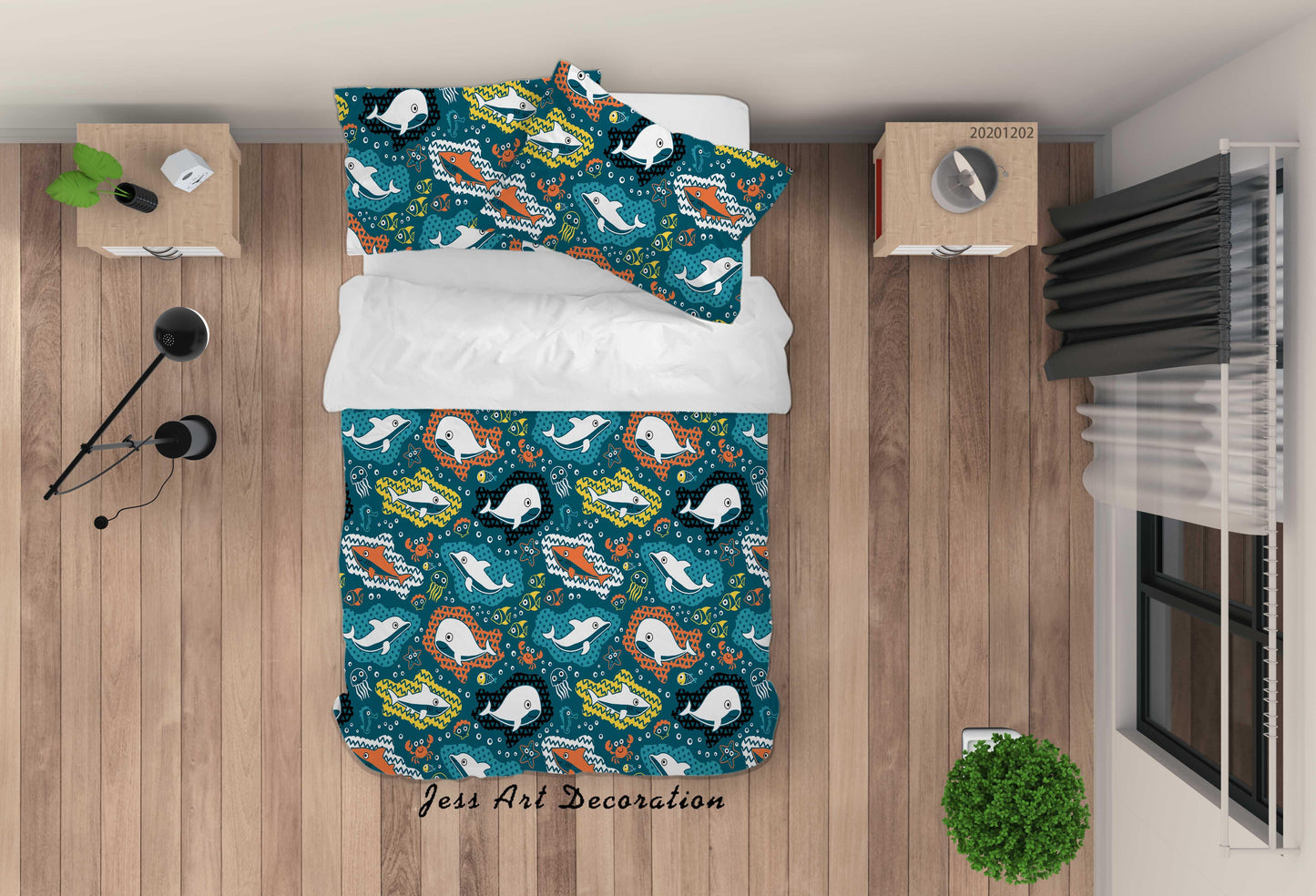 3D Cartoon Hand Drawn Colorful Ocean Whale Shark Fish Quilt Cover Set Bedding Set Duvet Cover Pillowcases LXL