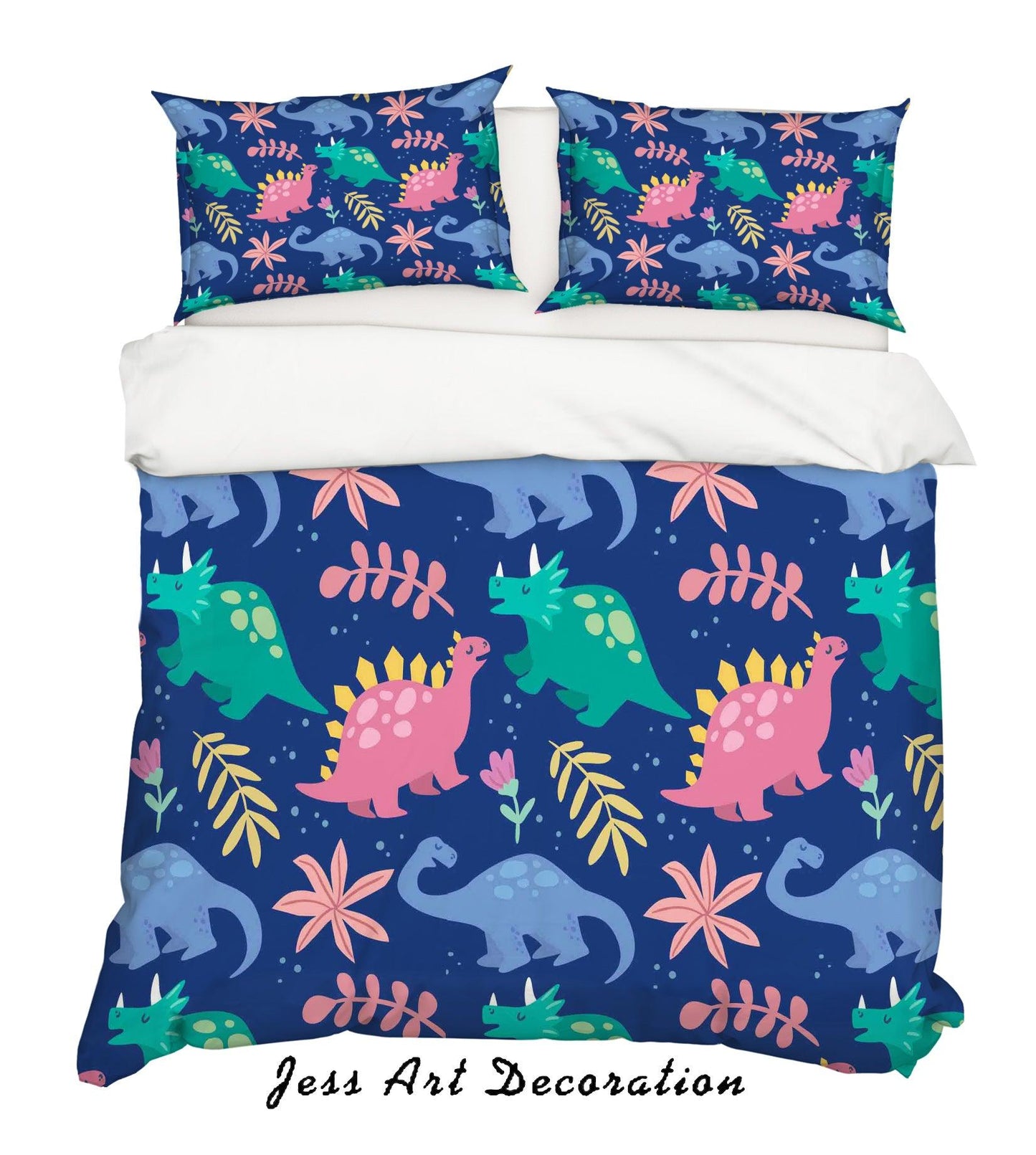 3D Cartoon Dinosaur Blue Quilt Cover Set Bedding Set Pillowcases 31