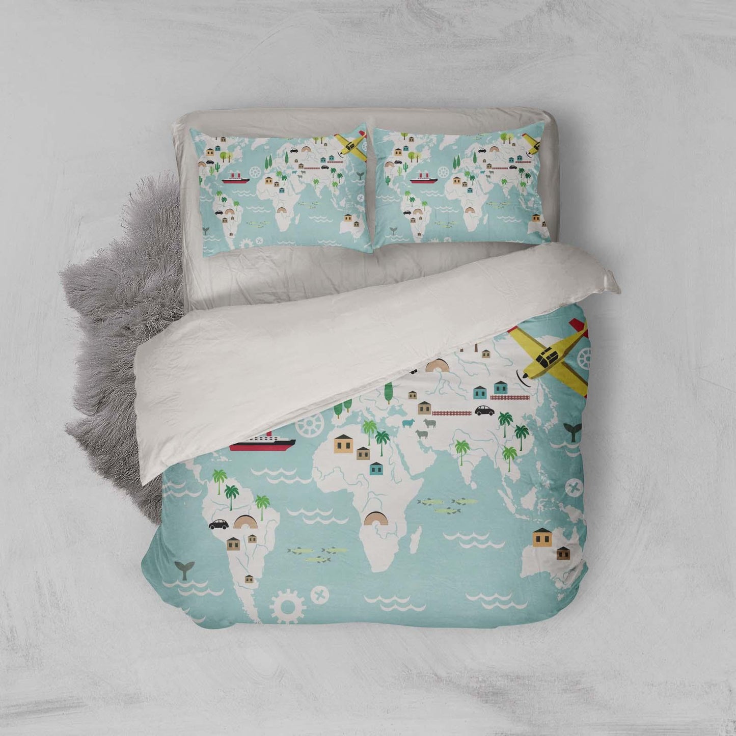 3D Cartoon Ocean Map Quilt Cover Set Bedding Set Pillowcases 11