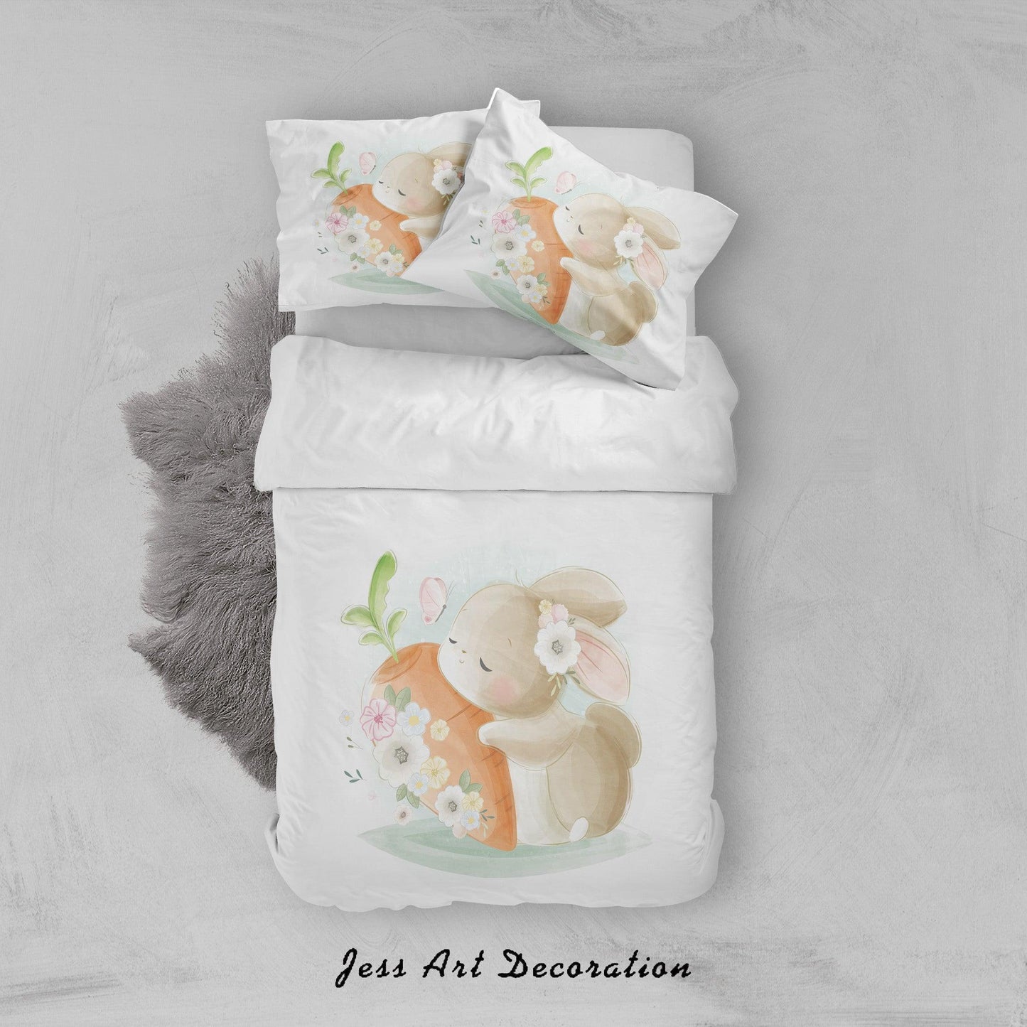 3D Cartoon Rabbit Carrot Floral Quilt Cover Set Bedding Set Duvet Cover Pillowcases SF117
