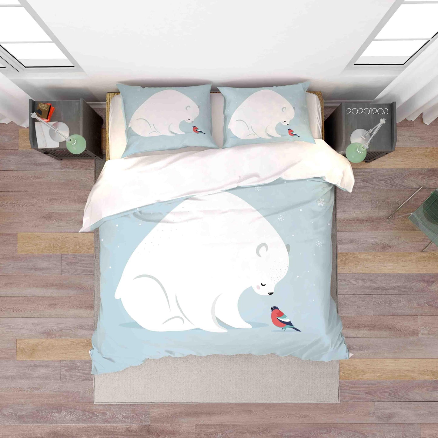 3D Cartoon Polar Bear Red Bird Animal Quilt Cover Set Bedding Set Duvet Cover Pillowcases LXL