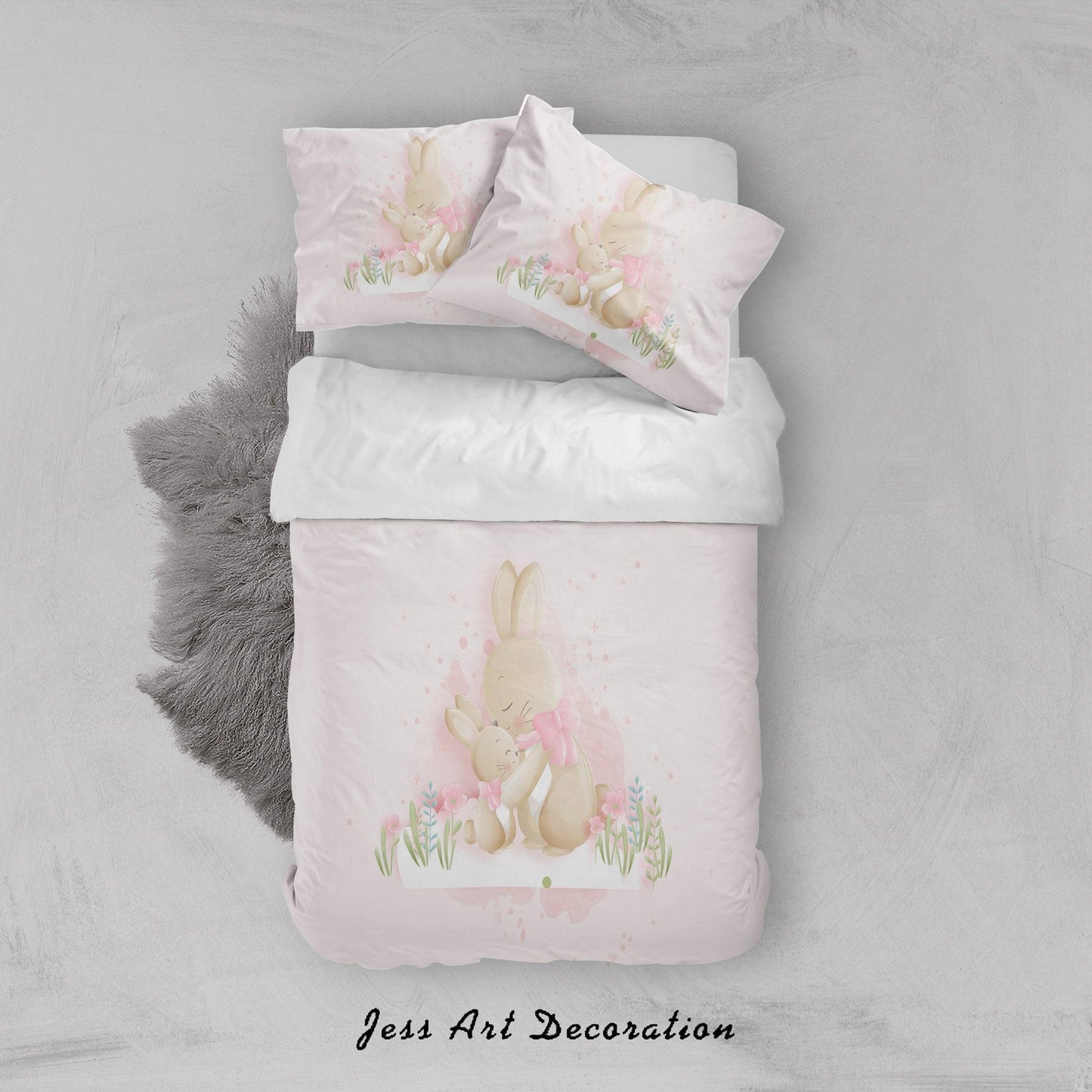 3D Cartoon Rabbit Floral Quilt Cover Set Bedding Set Duvet Cover Pillowcases SF81